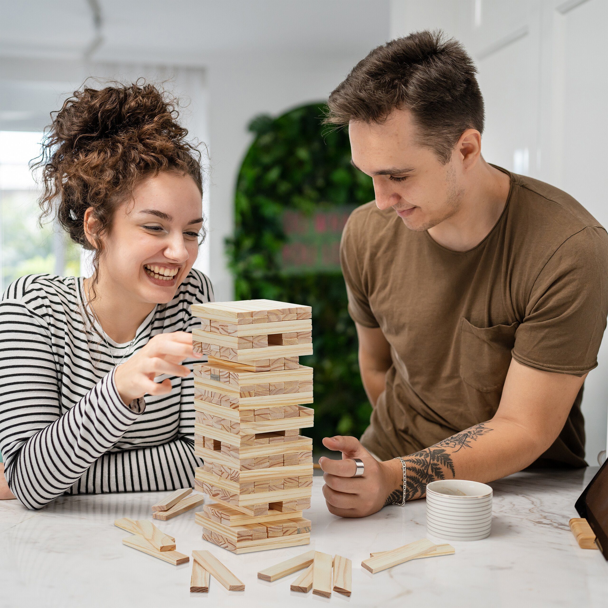 relaxdays Stapelspielzeug XL Wackelturm aus Holz, (Wackelturm-Spielset, 200-tlg)