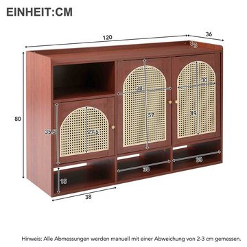 BlingBin Sideboard Kommoden Mit Rattan Einsatz 120 x 36 x 80 cm Eckschrank (1er Set, 1 St), vielseitige Aufbewahrungslösung für Ihr Zuhause