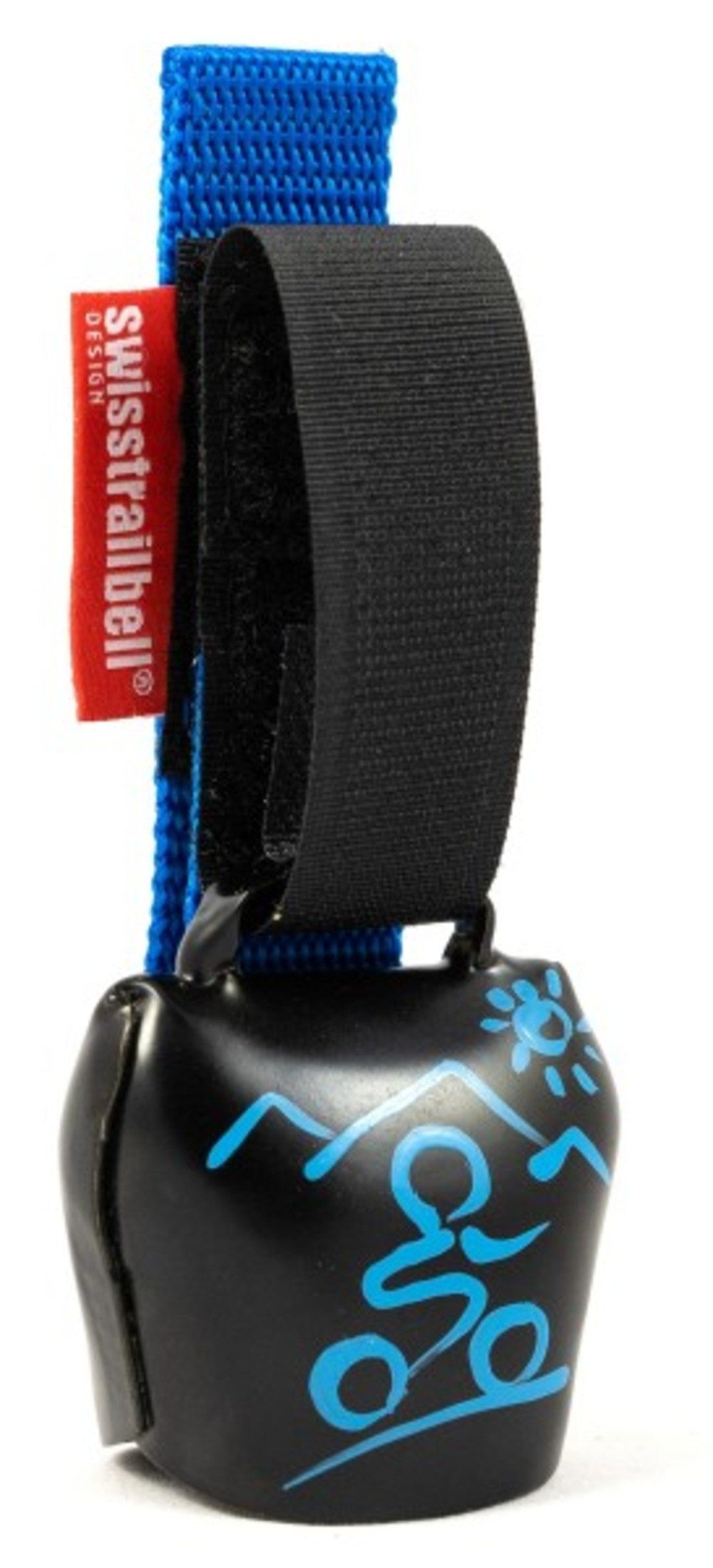 swisstrailbell Fahrradklingel Black, blauer MTB, hell-blaues Band, Trailbell, Bear Bell