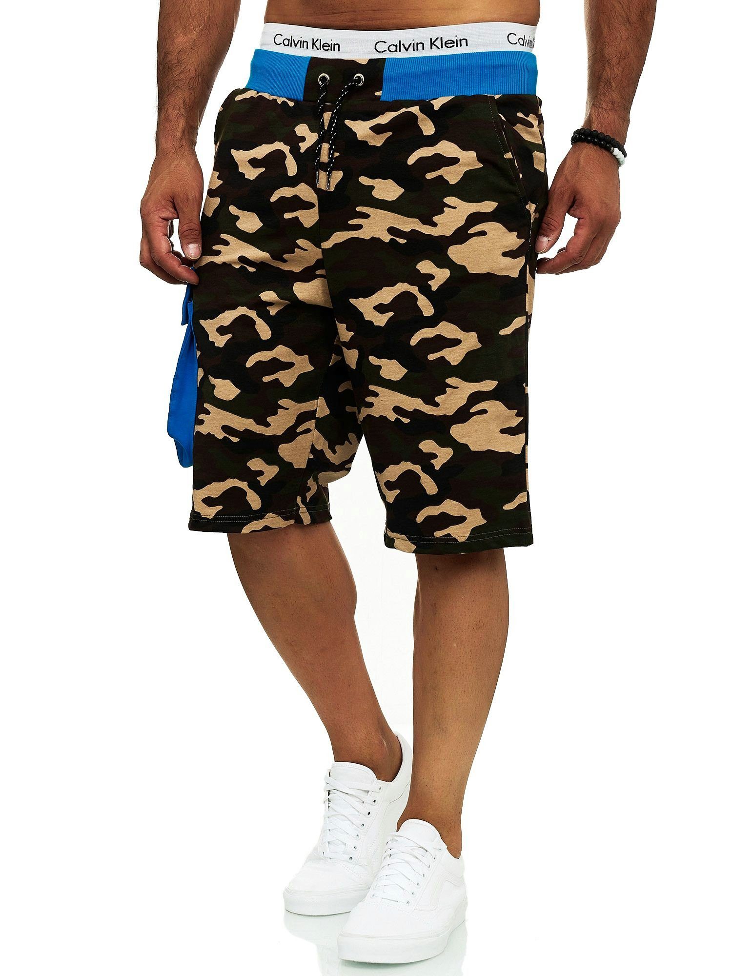 1-tlg., Sweatpants, (Kurze Hose Freizeit im Türkis Design) Bermudas Fitness OneRedox Shorts modischem 12141C Casual