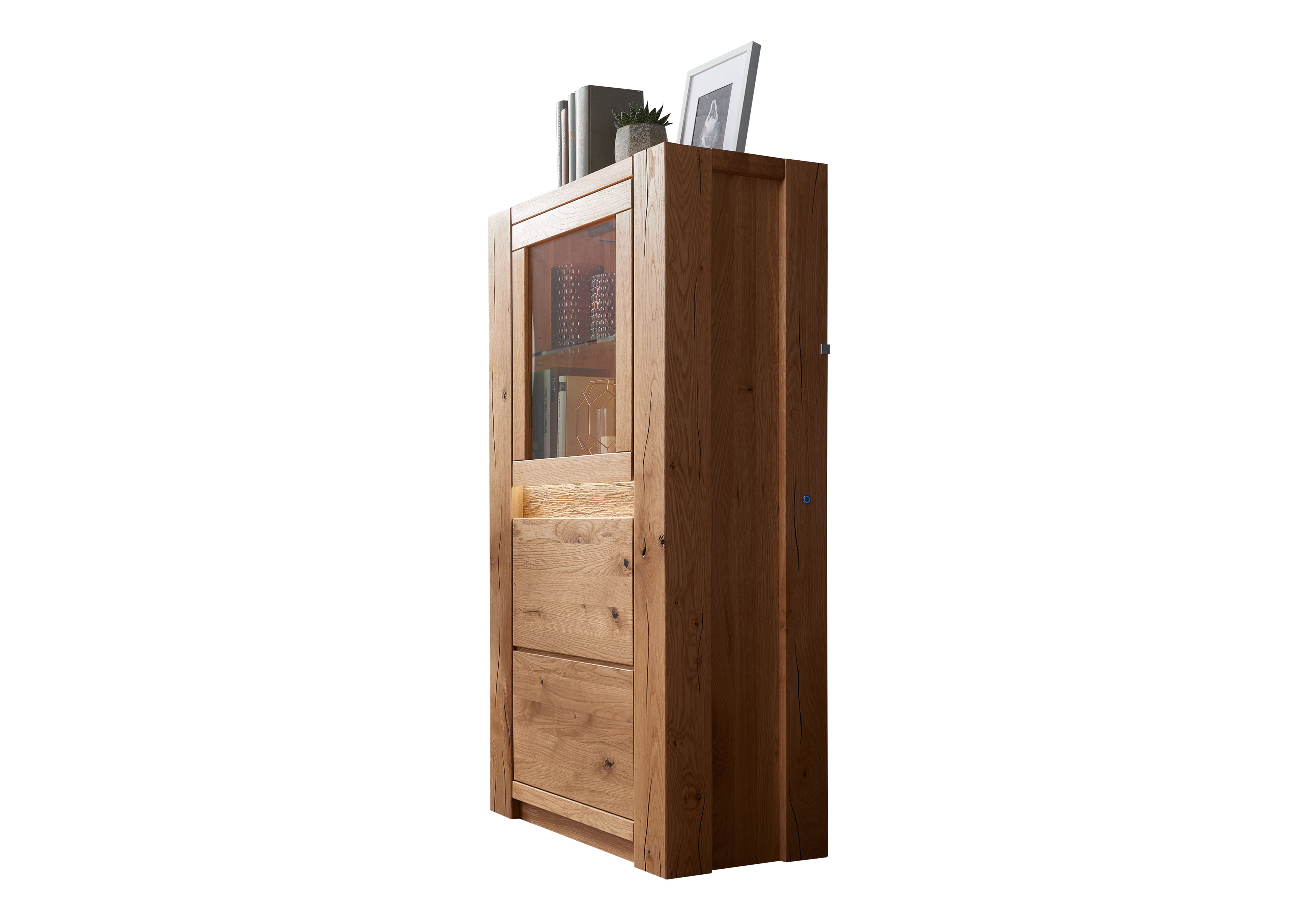 Woodroom Highboard Gera (Wildeiche massiv geölt), Highboard, Vitrine, Schrank mit Glastüren, Wohnzimmerschrank
