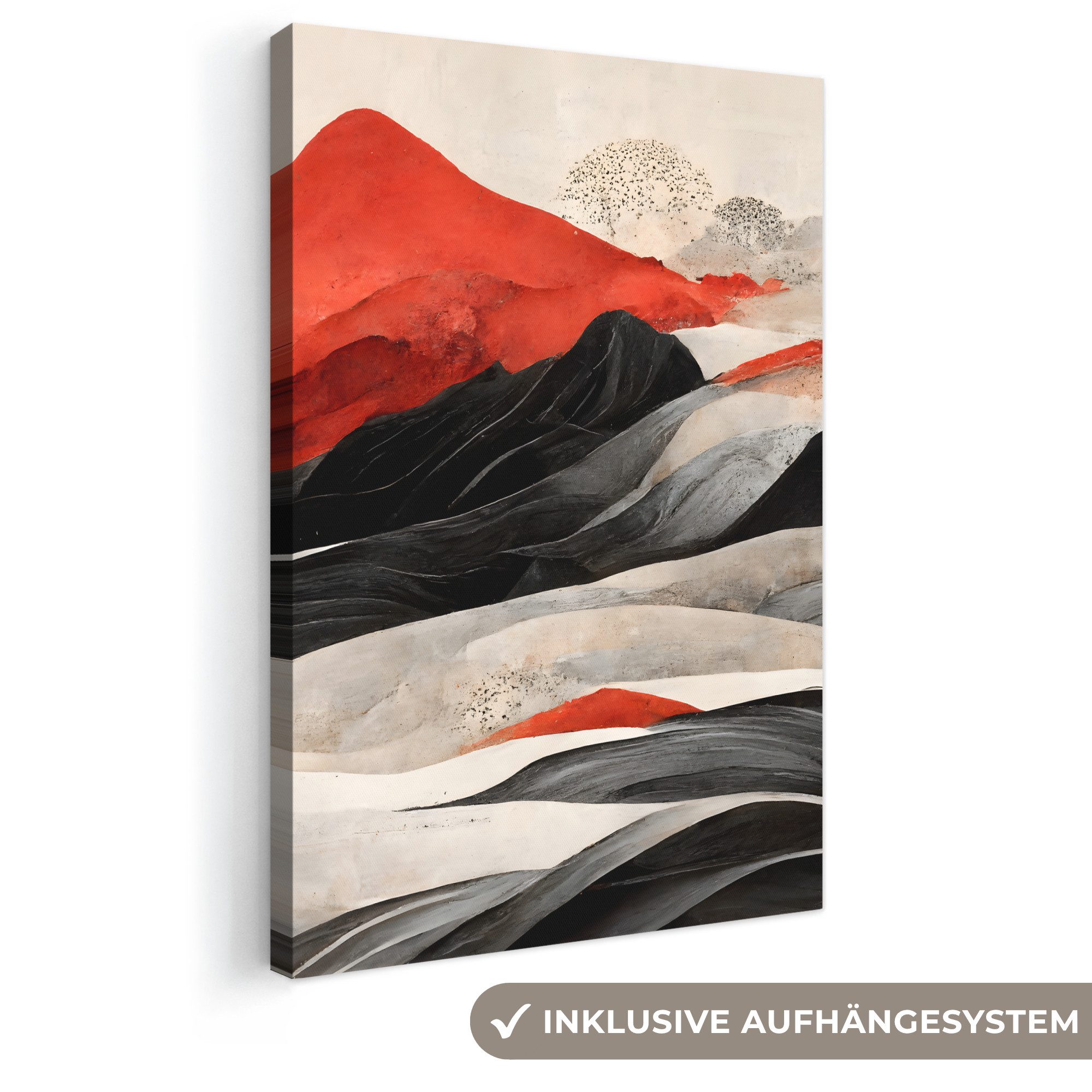 OneMillionCanvasses® Leinwandbild Kunst - Berge - Rot - Weiß - Schwarz, Fotodruck (1 St), Leinwand Canvas Wandbild, Wanddekoration 20x30 cm. Reduzierter Preis € 19,35. Unverbindliche Preisempfehlung € 28,00, (€ 19,35 pro 1 Stk)