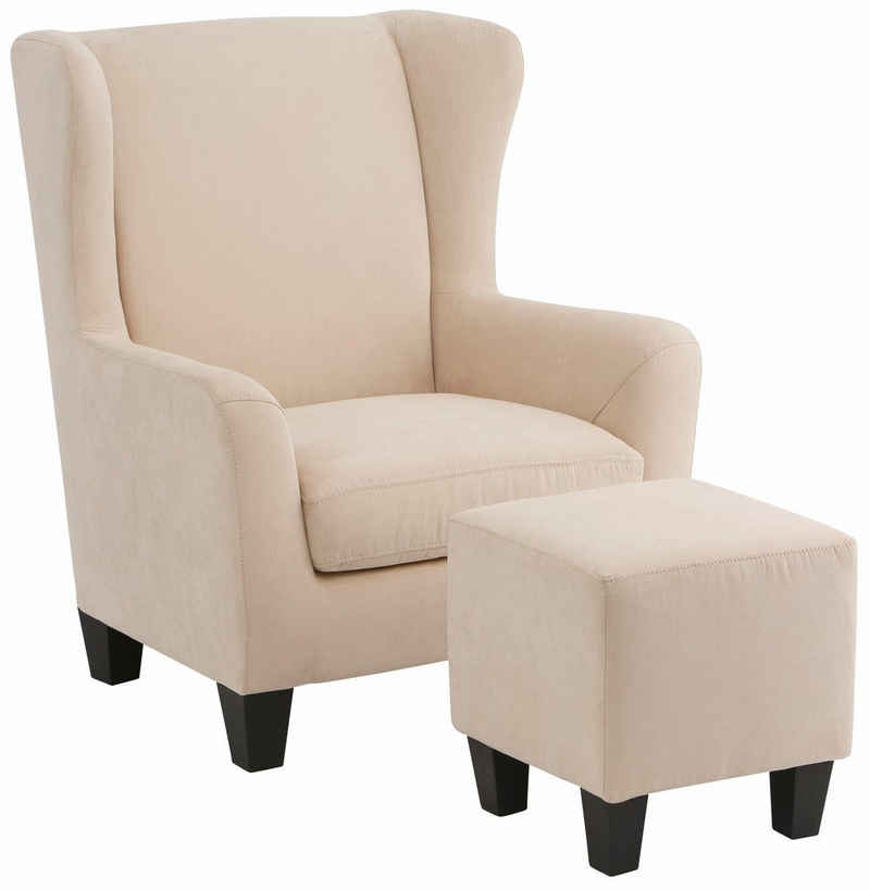 Home affaire Sessel Chilly (Set, 2-St., bestehend aus Sessel und Hocker), mit Federkern-Polsterung, in drei Bezugsqualitäten, Sitzhöhe 44 cm