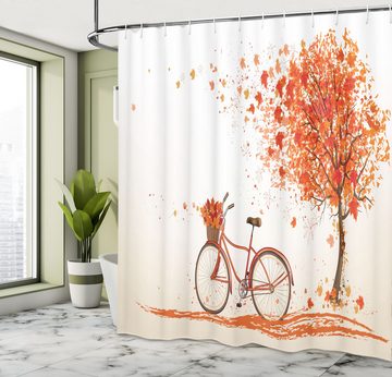 Abakuhaus Duschvorhang Moderner Digitaldruck mit 12 Haken auf Stoff Wasser Resistent Breite 175 cm, Höhe 180 cm, Fahrrad Orange Herbst-Baum