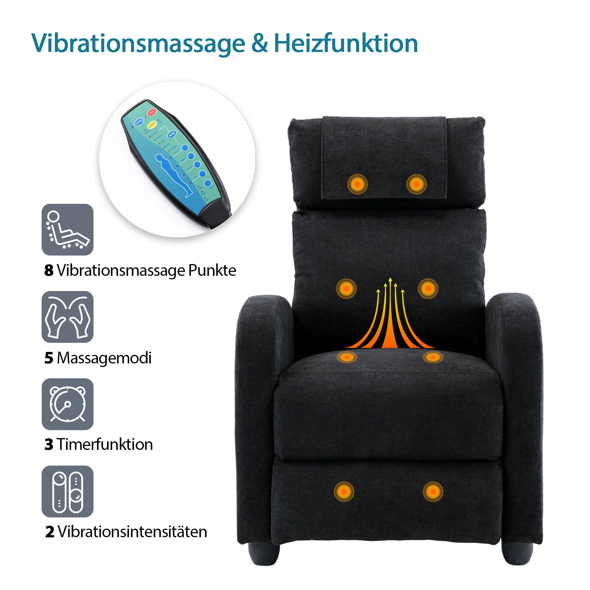 HomeGuru Massagesessel Relaxsessel,Fernsehsessel,Ruhesessel,Liegefunktion,Vibration,Heizung (Einzelsessel, 1-St., Packung), mit Relaxfunktion