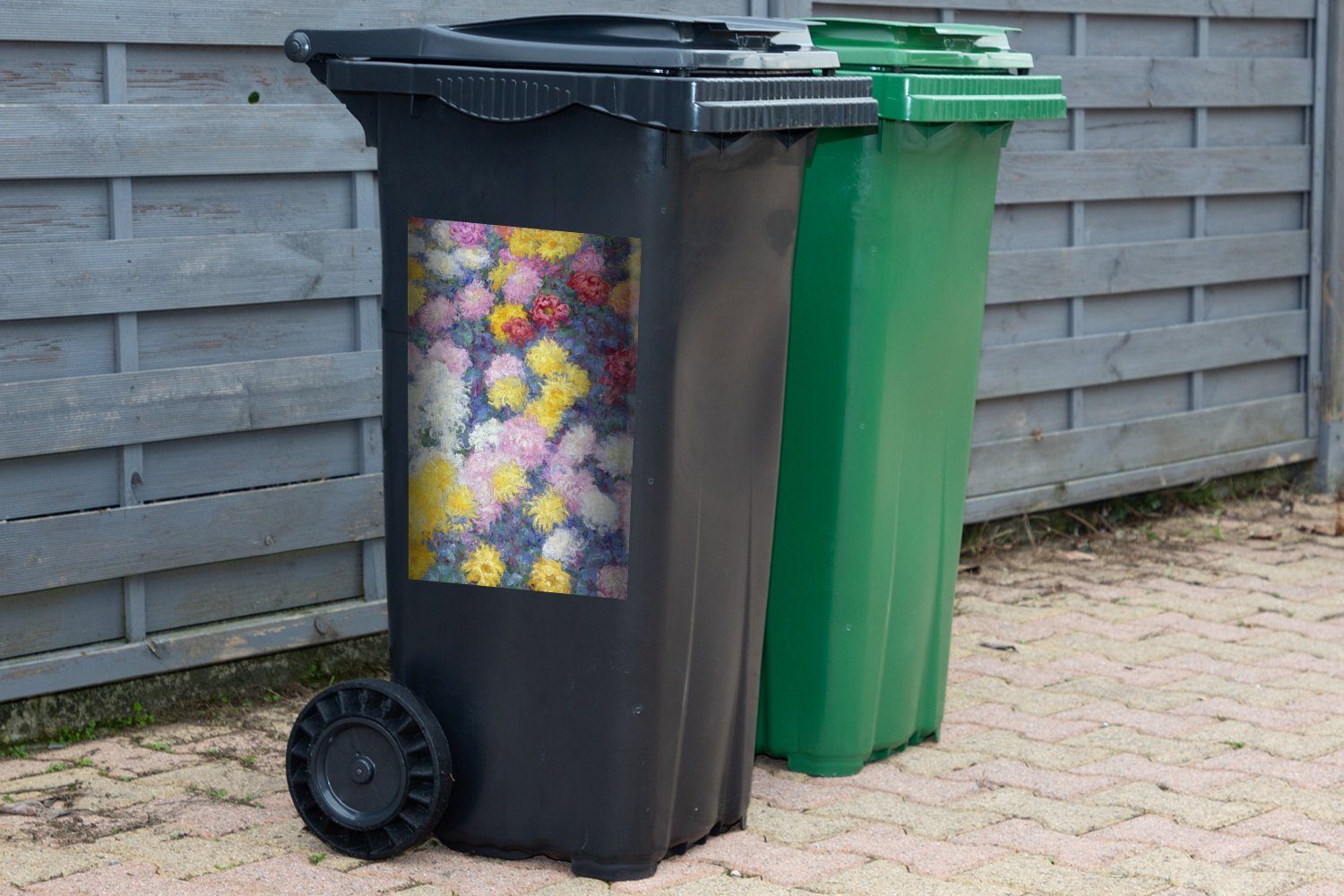 Abfalbehälter Mülleimer-aufkleber, MuchoWow Mülltonne, von Chrysanthemen (1 St), Monet Container, Gemälde Wandsticker - Sticker, Claude