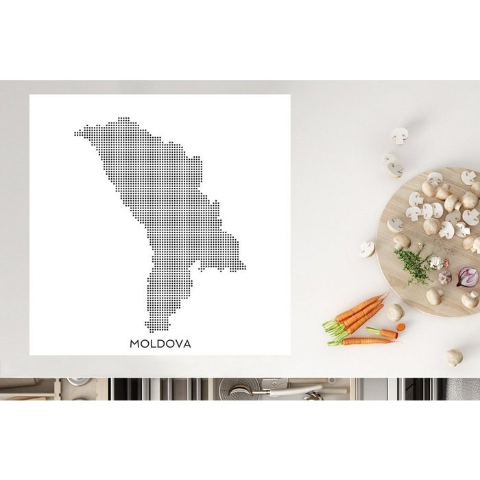 MuchoWow Herdblende-/Abdeckplatte Illustration der Republik Moldau in schwarz-weiß vor weißem Vinyl (1 tlg) Ceranfeldabdeckung Arbeitsplatte für küche JN11719