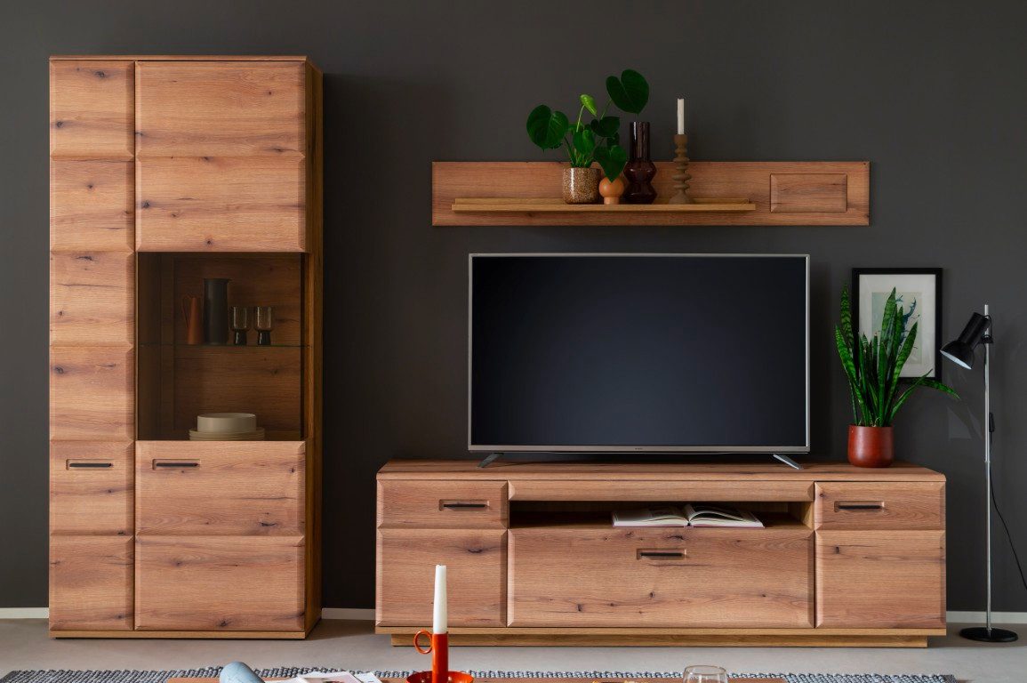 MCA furniture Wohnwand NAXOS 1, 3-teilig, Eiche Evoke, Lowboard, Vitrine, Wandregal, (3-St), Wohnwand, Anbauwand, modern