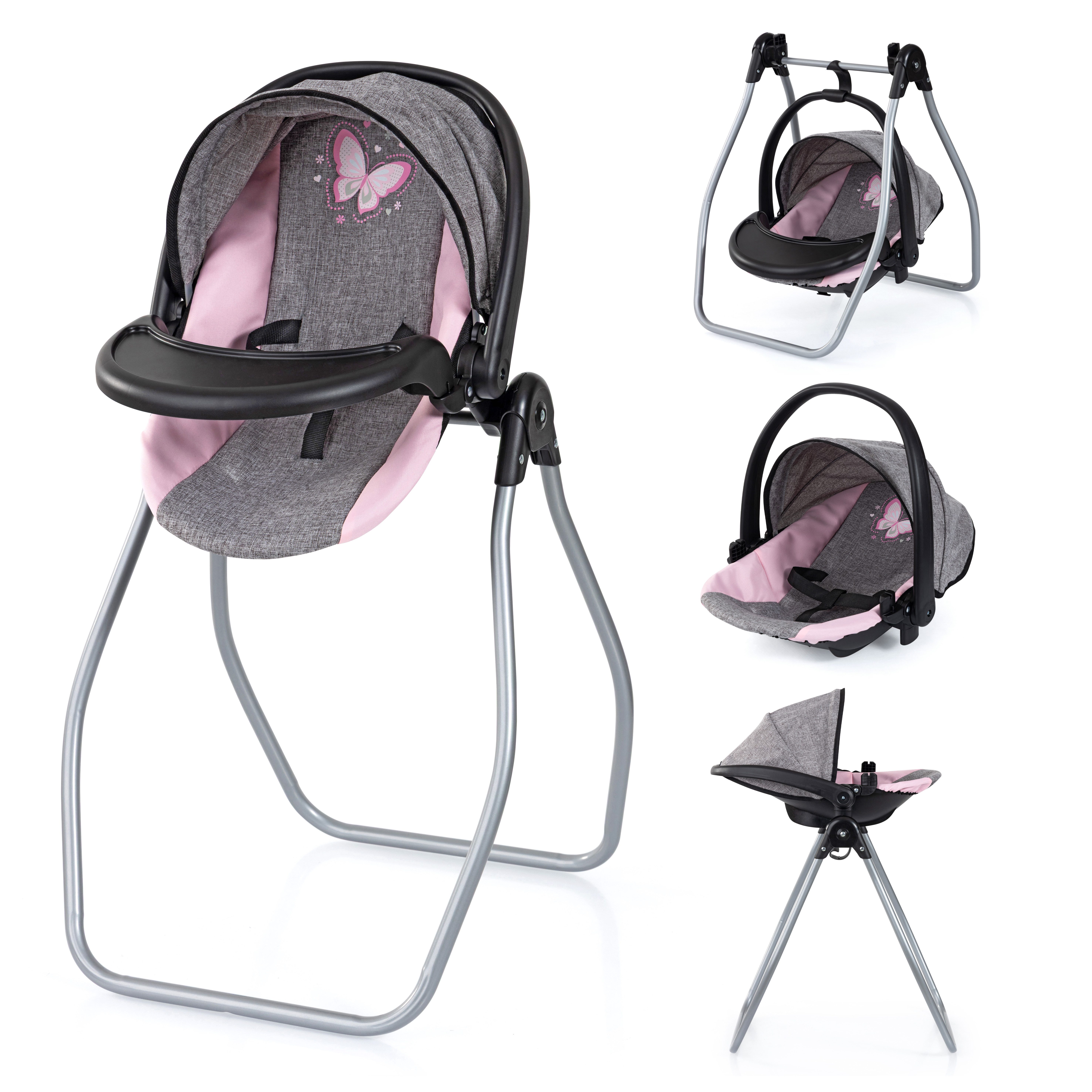Bayer Puppen Autositz 4in1 Puppen-Autositz mit Wippe, rosa, Puppenhochstuhl, -bett, -schaukel oder -trage