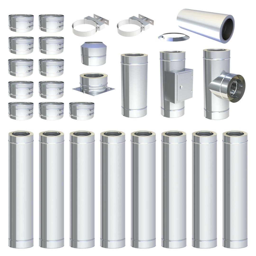Jeremias Schornstein Ø200mm 8 m DW FU Doppelwandiges Schornstein Set Bodenmontage Hochglanz, Ø 200 mm