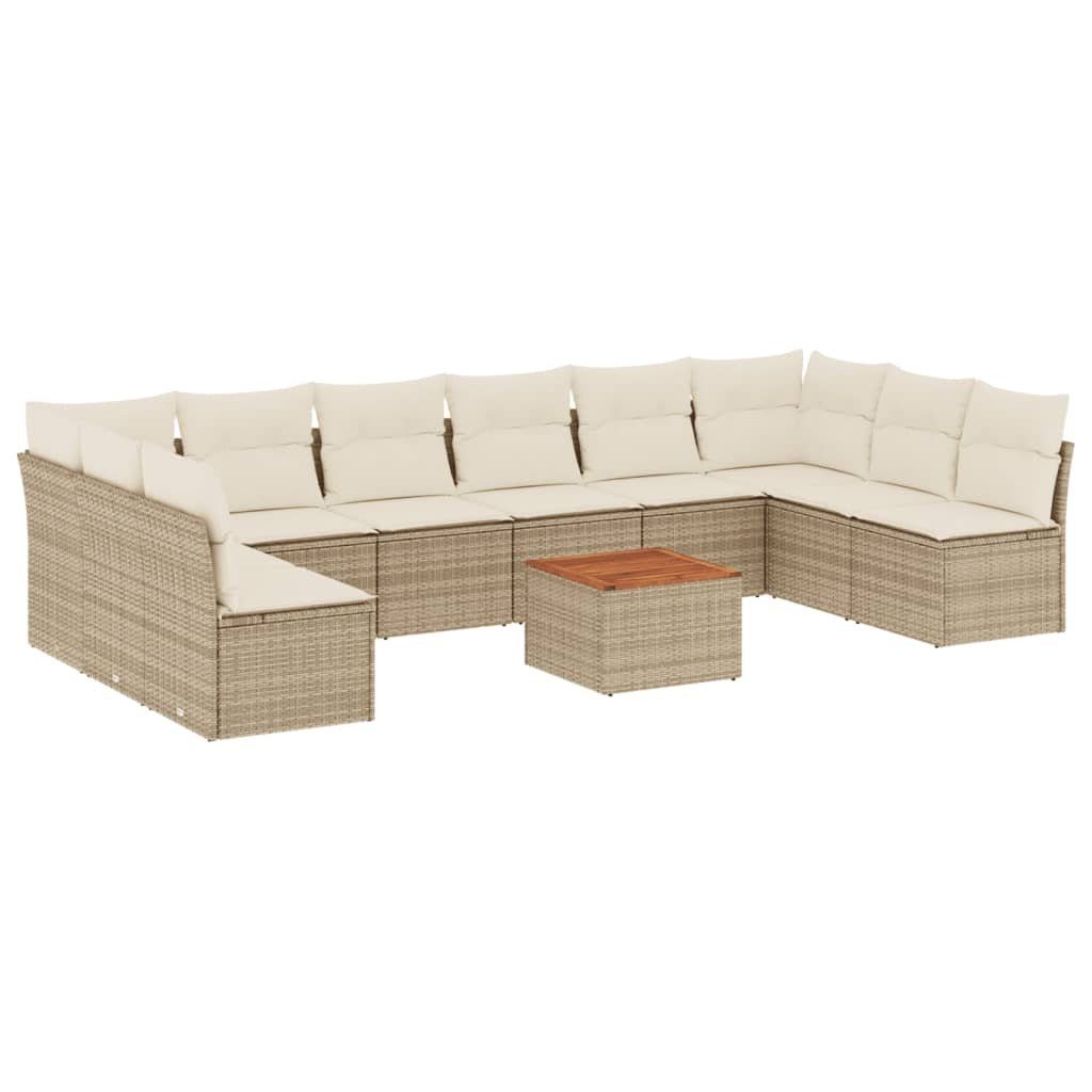 Gartenlounge-Set 11-tlg. Garten-Sofagarnitur mit Kissen Beige Poly Rattan