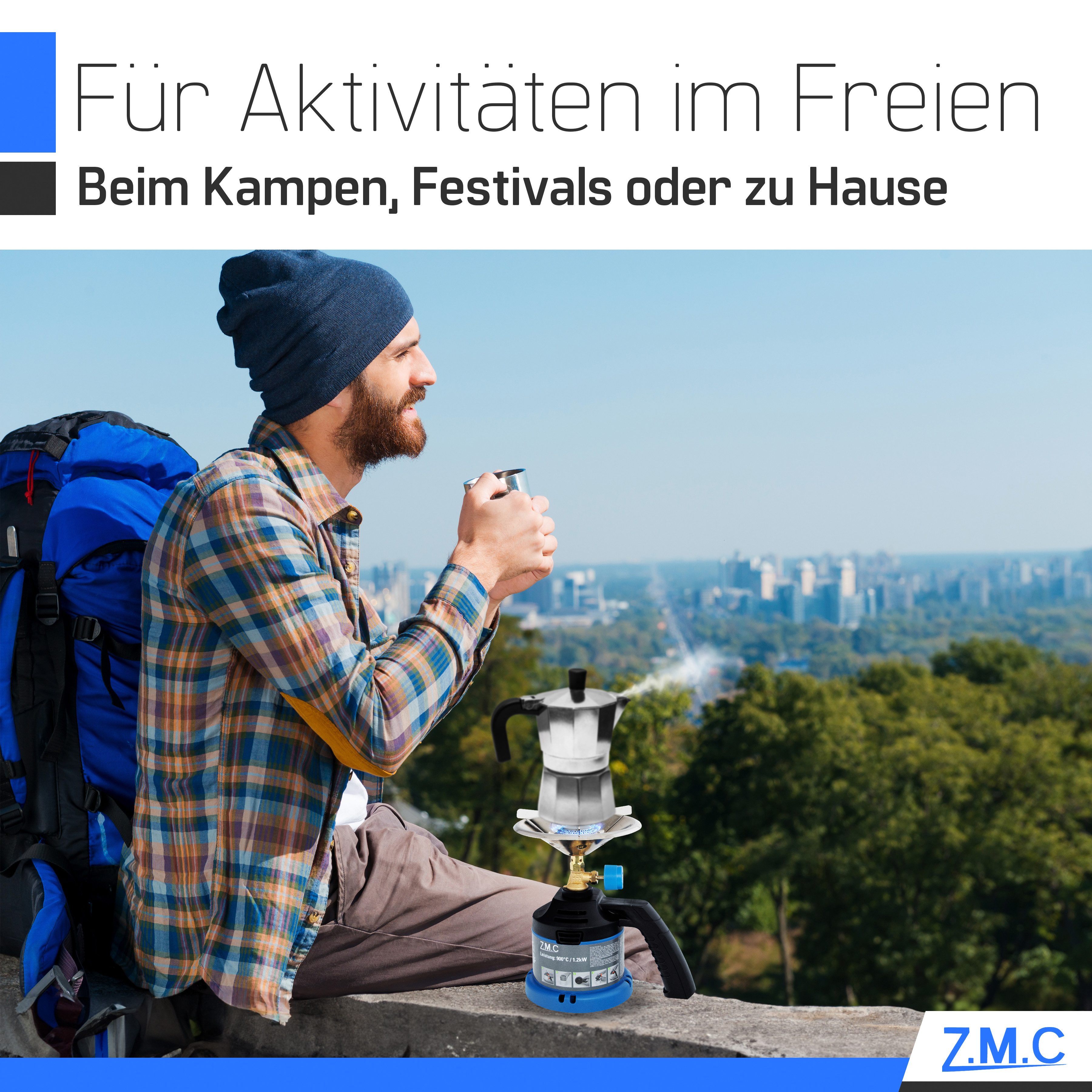 ZMC Gaskocher ZMC Campingkocher Gaskocher 1 flammig mit Griff Kohleanzünder + 8x, (Kartuschenkocher Geeignet für Camping, Indoor, Indoor/Outdoor, Outdoor, Wande – Bild 4 von 5