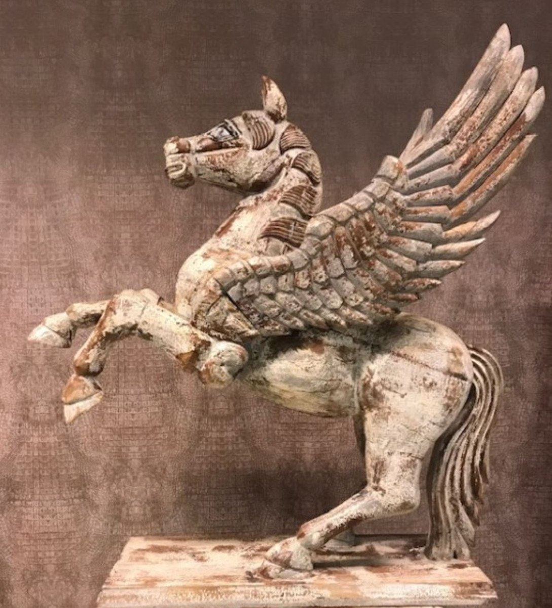 Casa Padrino Dekofigur Casa Padrino Luxus Dekofigur Pegasus Pferd Grau / Braun 116 x 50 x H. 116 cm - Massivholz Deko Skulptur - Wohnzimmer Deko Accessoires | Dekofiguren