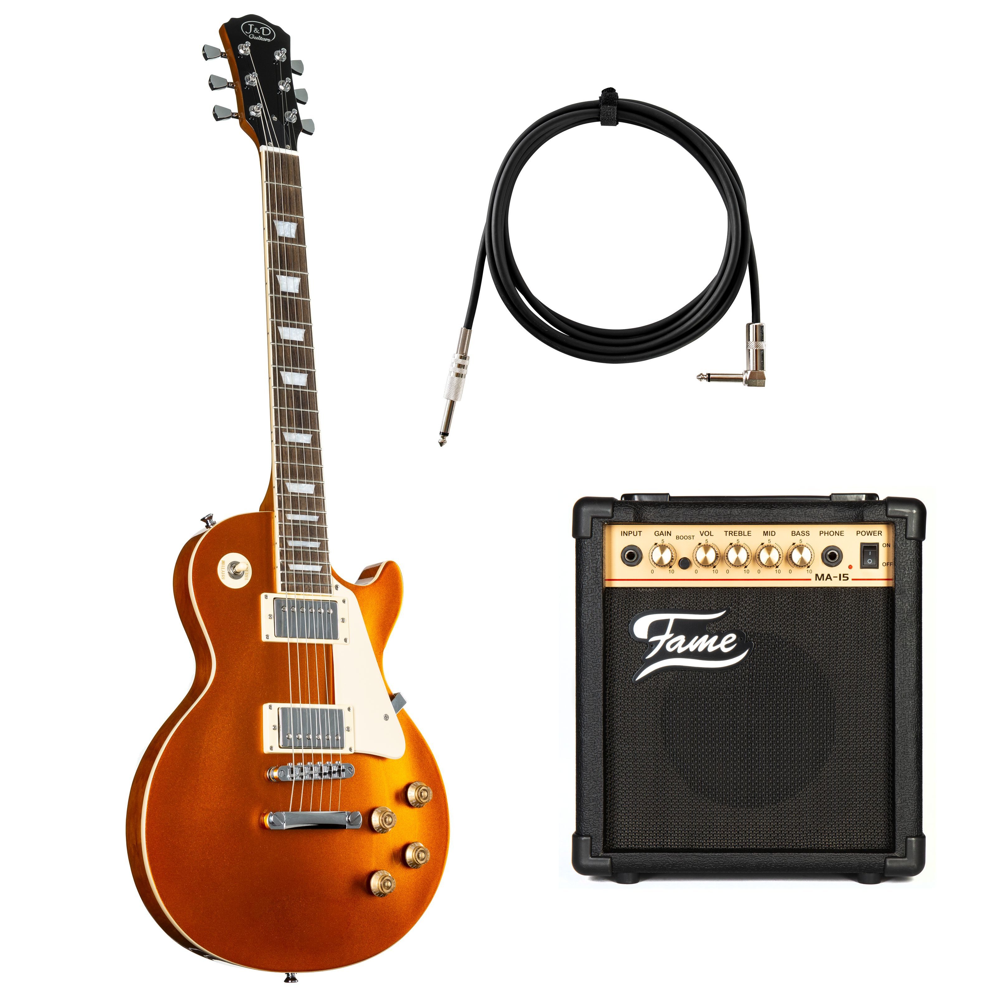 J & D E-Gitarre, E-Gitarren, E-Gitarren-Sets, LS II GD Copper Gold + MA 15 - E-Gitarren Anfänger Set