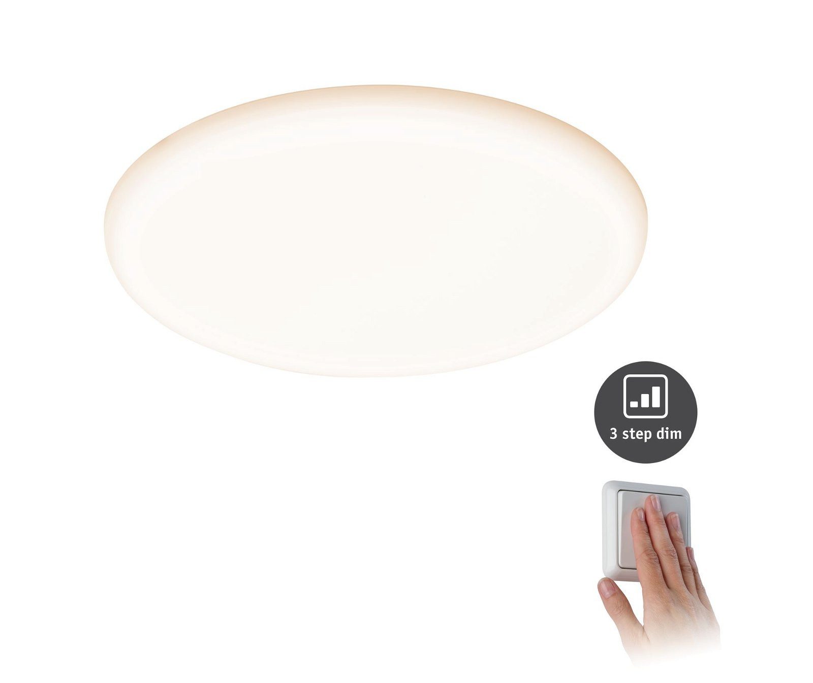 Paulmann LED Einbauleuchte VariFit Veluna IP44 rund 215mm 21W 1650lm 3000K Satin 3-Step-Dim, LED fest integriert, Warmweiß, Einbaupanel, dimmbar