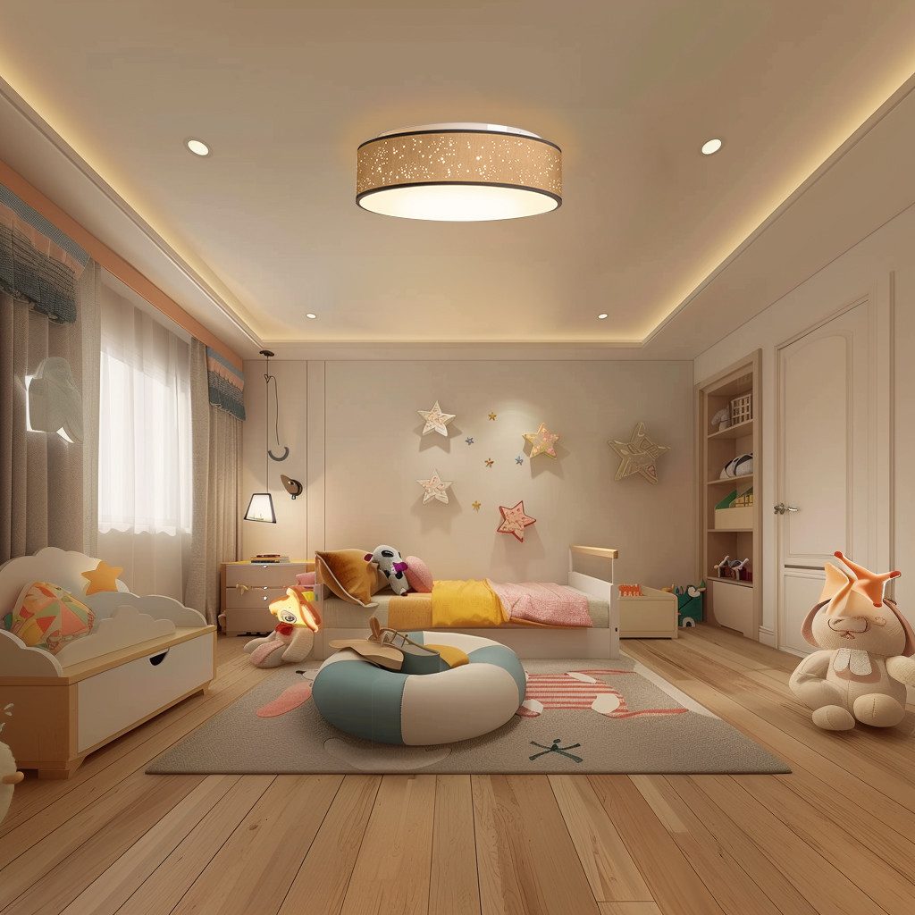 Zedelmaier Lampenschirm Deckenleuchte Deckenlampe Stoff mit Sterne Kinderzimmerlampe, ohne Leuchtmittel, für Kinderzimmer Schlafzimmer Wohnzimmer Flur