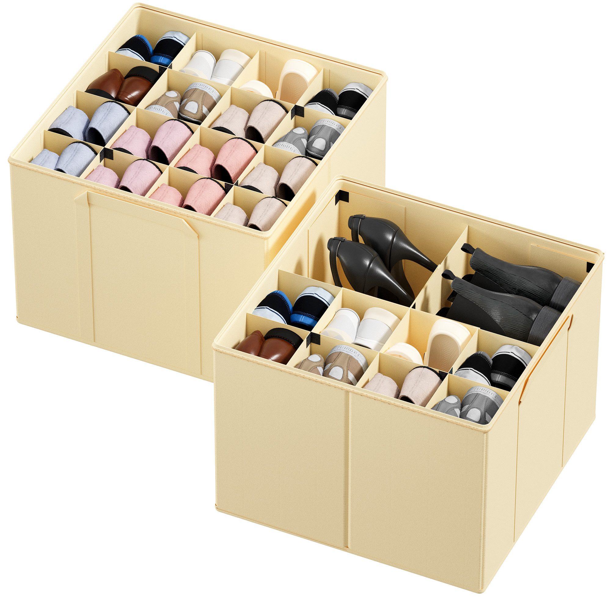 SpaceAid Schuhbox faltbare Schuh-Organizer (Körbe, Boxen mit verstellbaren Trennwänden, 2 St), Schuh-Organizer für 16–32 Paar