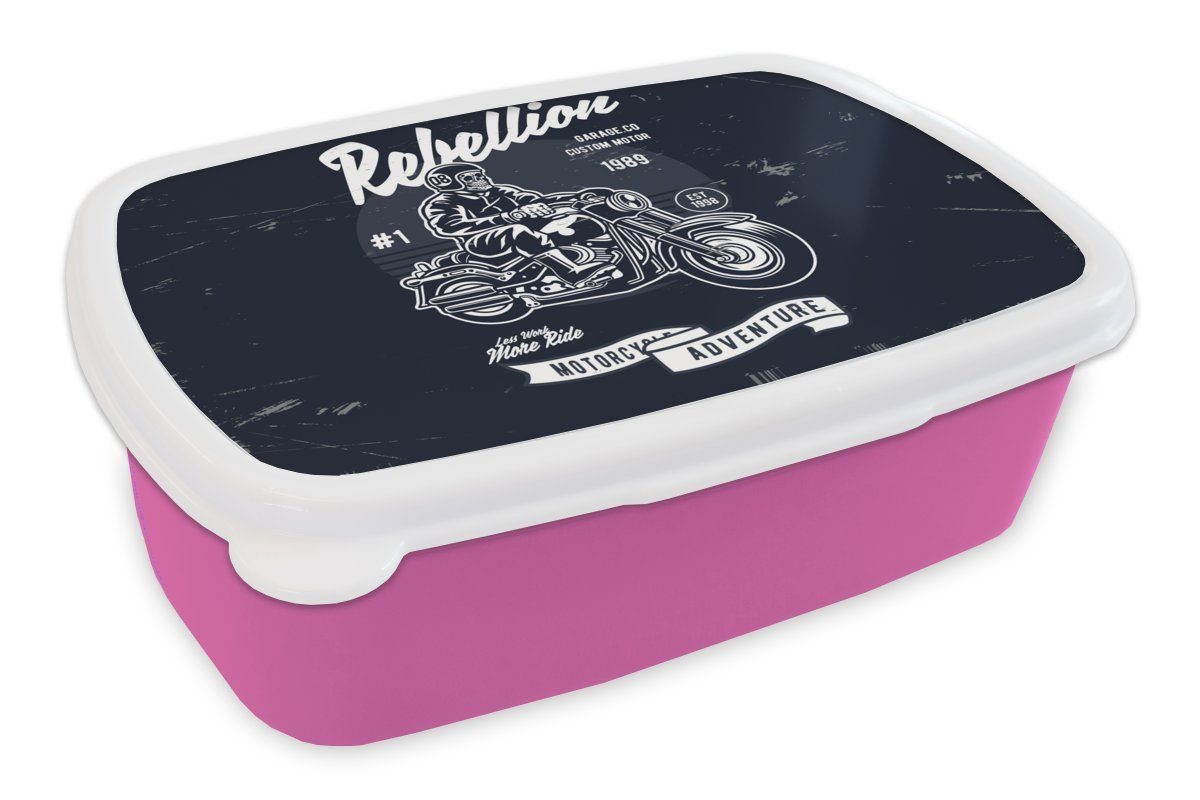 MuchoWow Lunchbox Motorrad - Männer - Vintage, Kunststoff, (2-tlg), Brotbox für Erwachsene, Brotdose Kinder, Snackbox, Mädchen, Kunststoff rosa