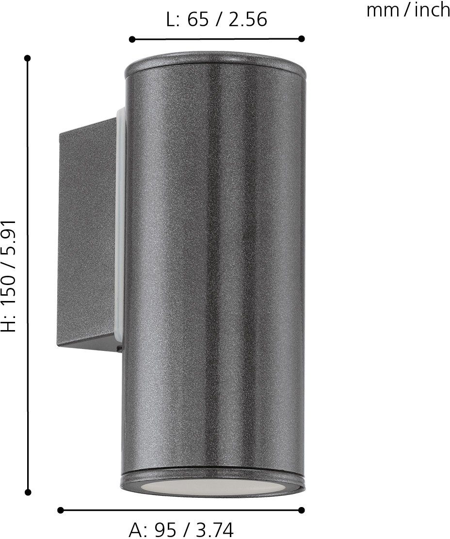 EGLO Wandleuchte RIGA, LED wechselbar, Warmweiß, Wand-/Deckenleuchte, L6,5 x H15 x AL9,5 cm, 1X2,8W inkl.