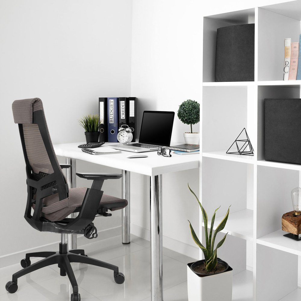 hjh Grau/Schwarz GENIDIA Bürostuhl (1 Schreibtischstuhl St), SMART Drehstuhl Netzstoff BLACK OFFICE Profi ergonomisch