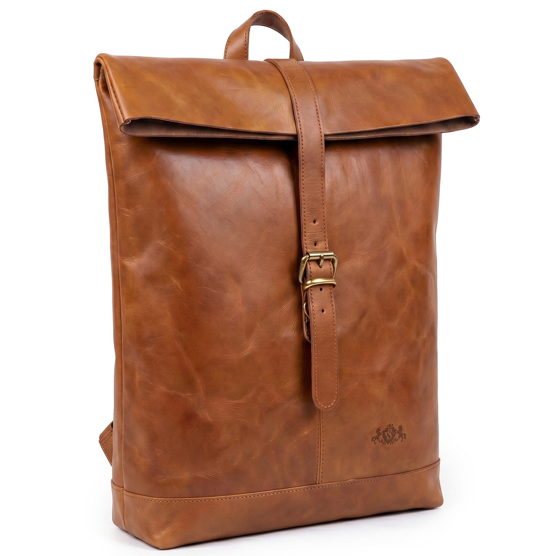 SID & VAIN Rucksack echt Leder Rucksack 15 Zoll Laptop Fach braun-cognac unisex, Cityrucksack 15,4 Zoll echt Leder Unisex, Rucksack tan