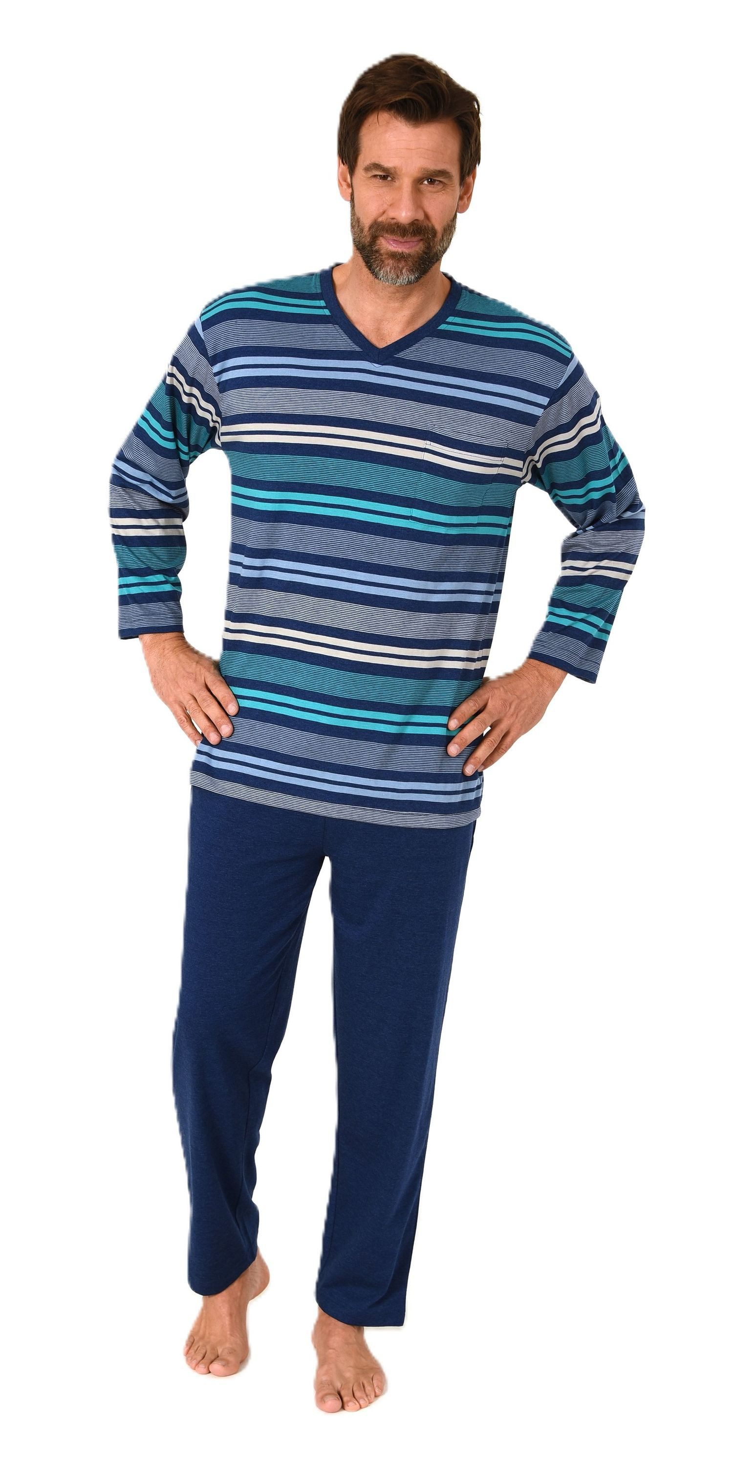 Normann Pyjama Herren Schlafanzug mit Bündchen in Streifenoptik - auch in Ü günstig online kaufen