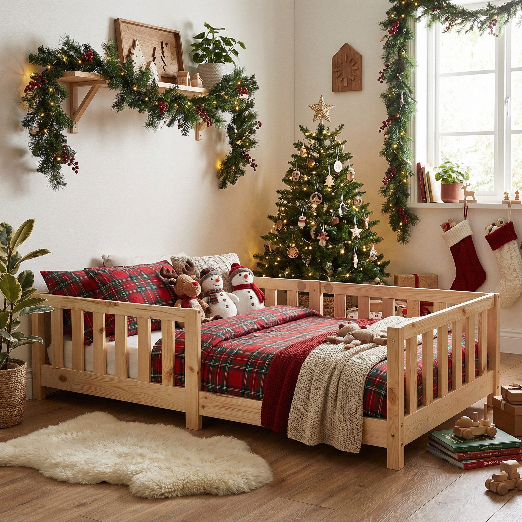 ecoMI Kinderbett mit Rausfallschutz inkl. Lattenrost, 90x200 & 80x160, Weiß & Natur, mit Rausfallschutz inkl. Lattenrost, 90x200 & 80x160, Weiß & Natur