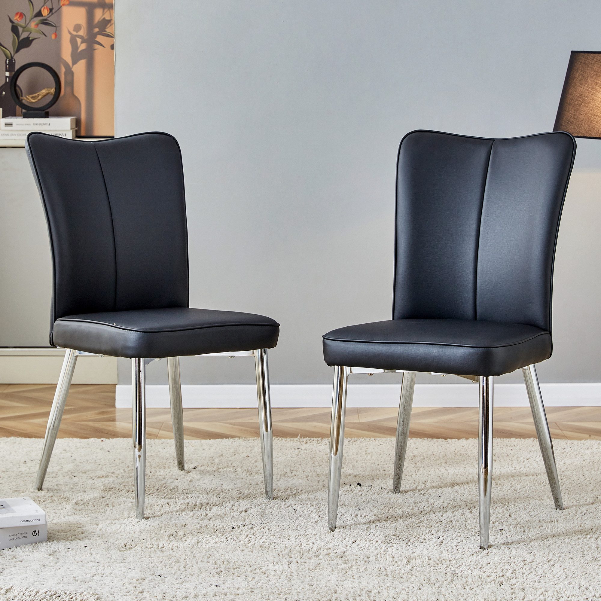 JUFU Esszimmerstuhl 2er Set Kunstleder modern Metallbeine (2 St)