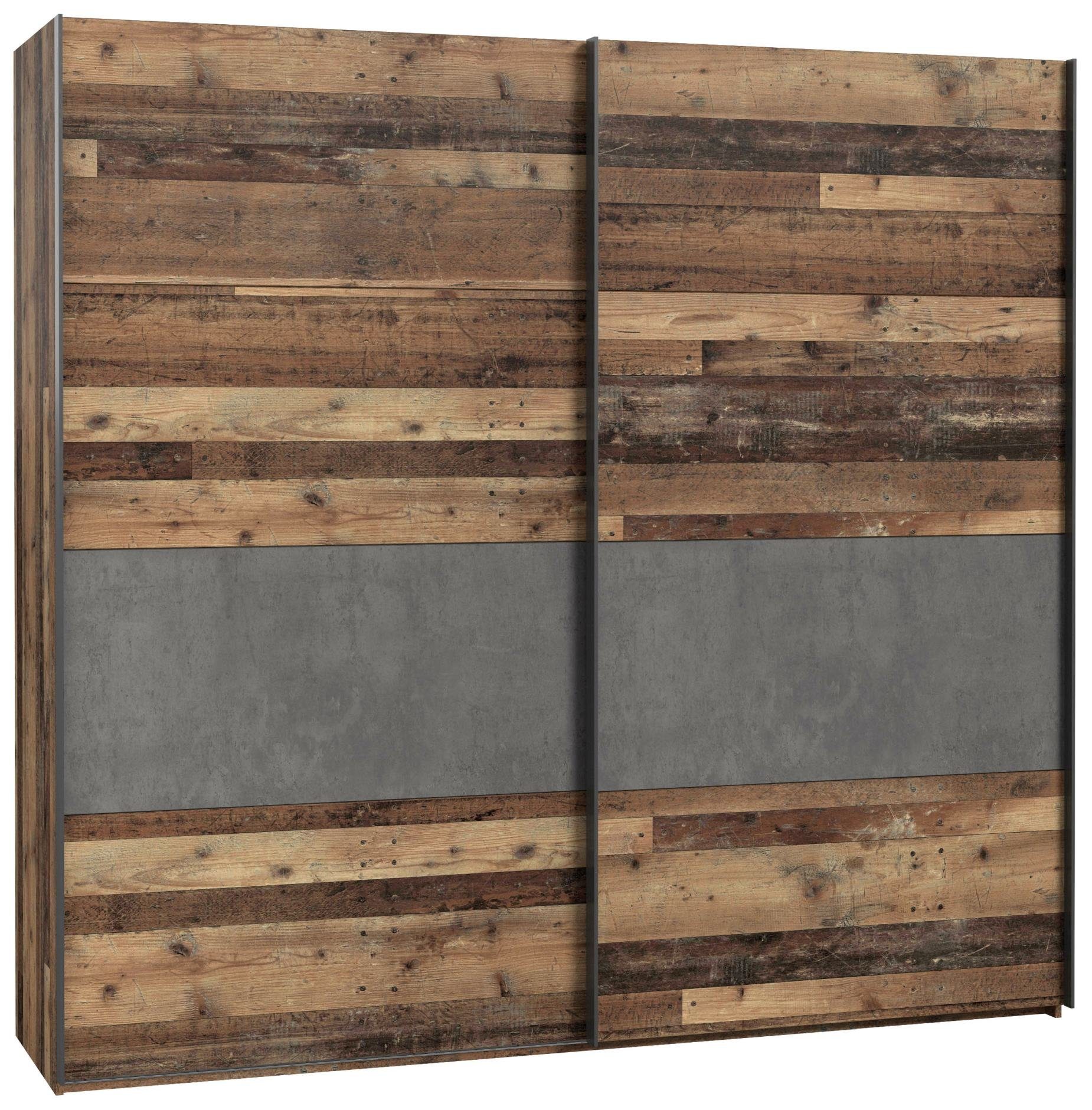 FORTE Kleiderschrank Forte Schwebetürenschrank CLIF 220 cm Old Wood Vintage