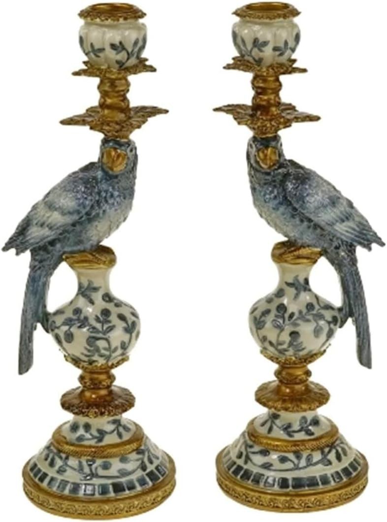 Werner Voß Kerzenhalter Kamin Leuchter Papagei blau weiß mit gold barock (2er Set), Südsee Dschungel Feeling