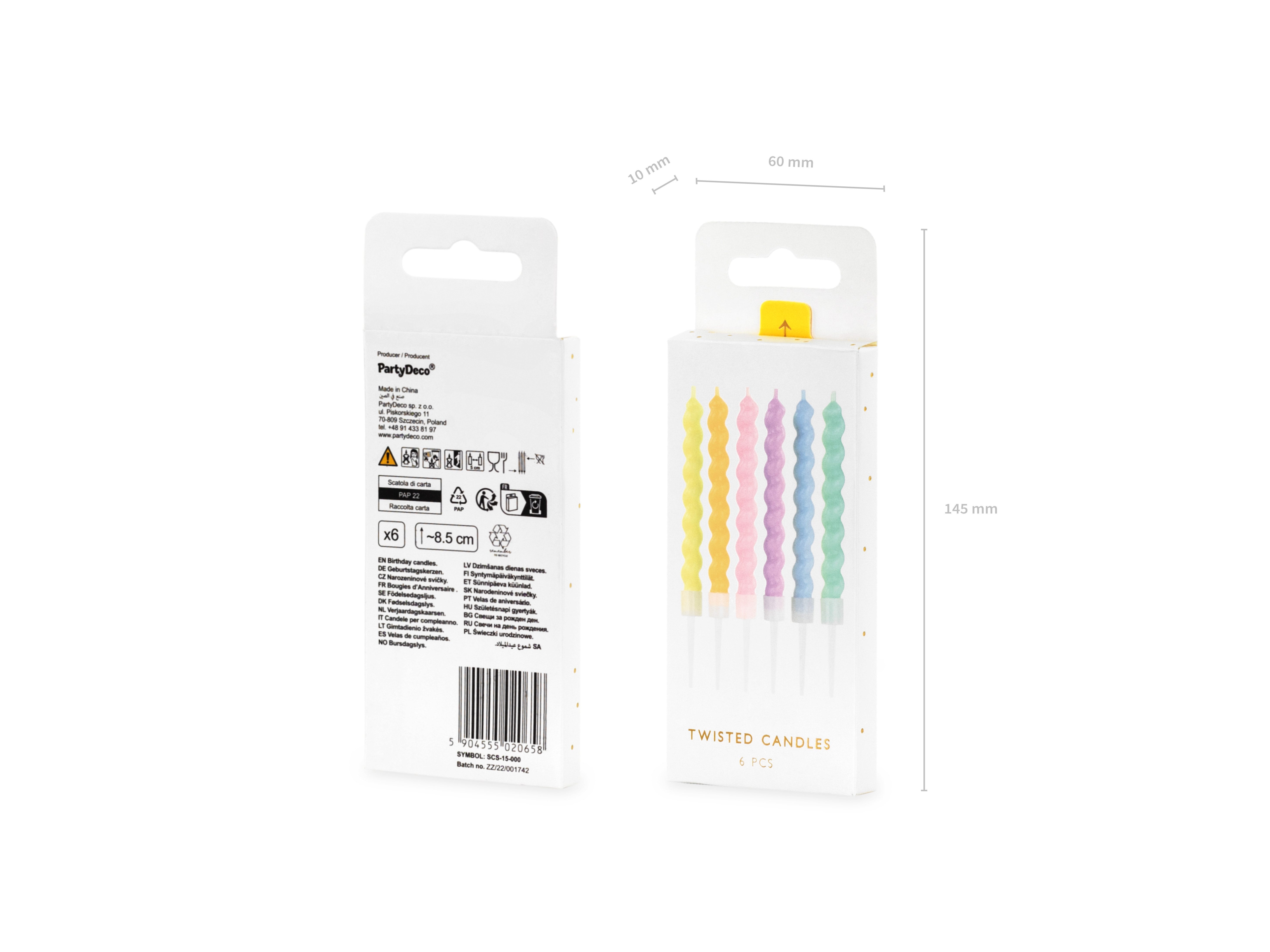 partydeco Geburtstagskerze Kerzen Bunt Gedreht 8,5 cm