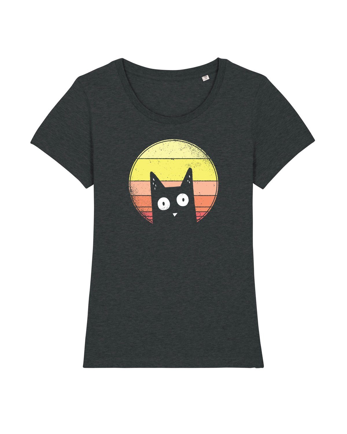 wat? Apparel Print-Shirt Sunset Cat (1-tlg) dunkelgrau meliert