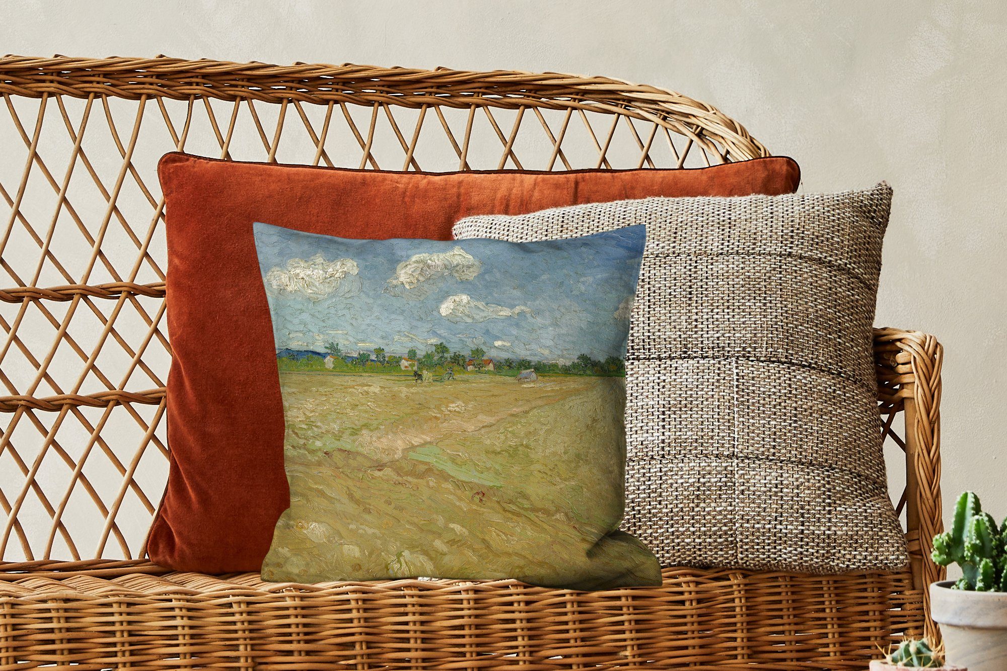Füllung Deko, Zierkissen von Gepflügte van Vincent Gogh, - für Schlafzimmer, Sofakissen mit Felder Gemälde Dekokissen Wohzimmer, MuchoWow