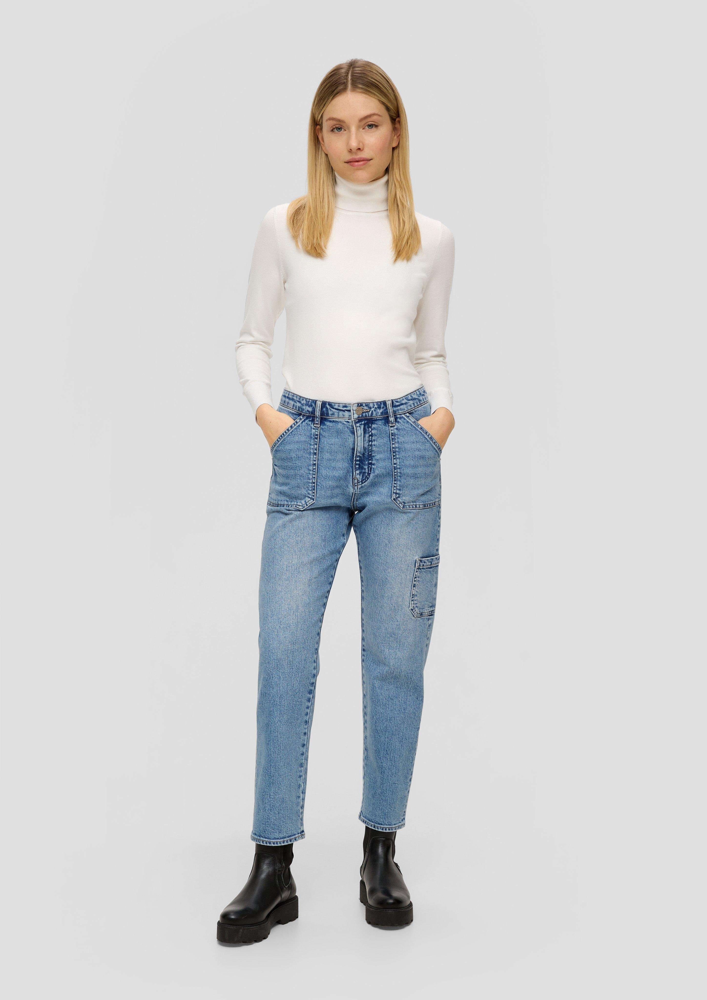 s.Oliver 7/8-Jeans / Ankle Slim Fit Label-Patch, Jeans Waschung Leg / Boyfriend Mid Rise Straight / Relaxed