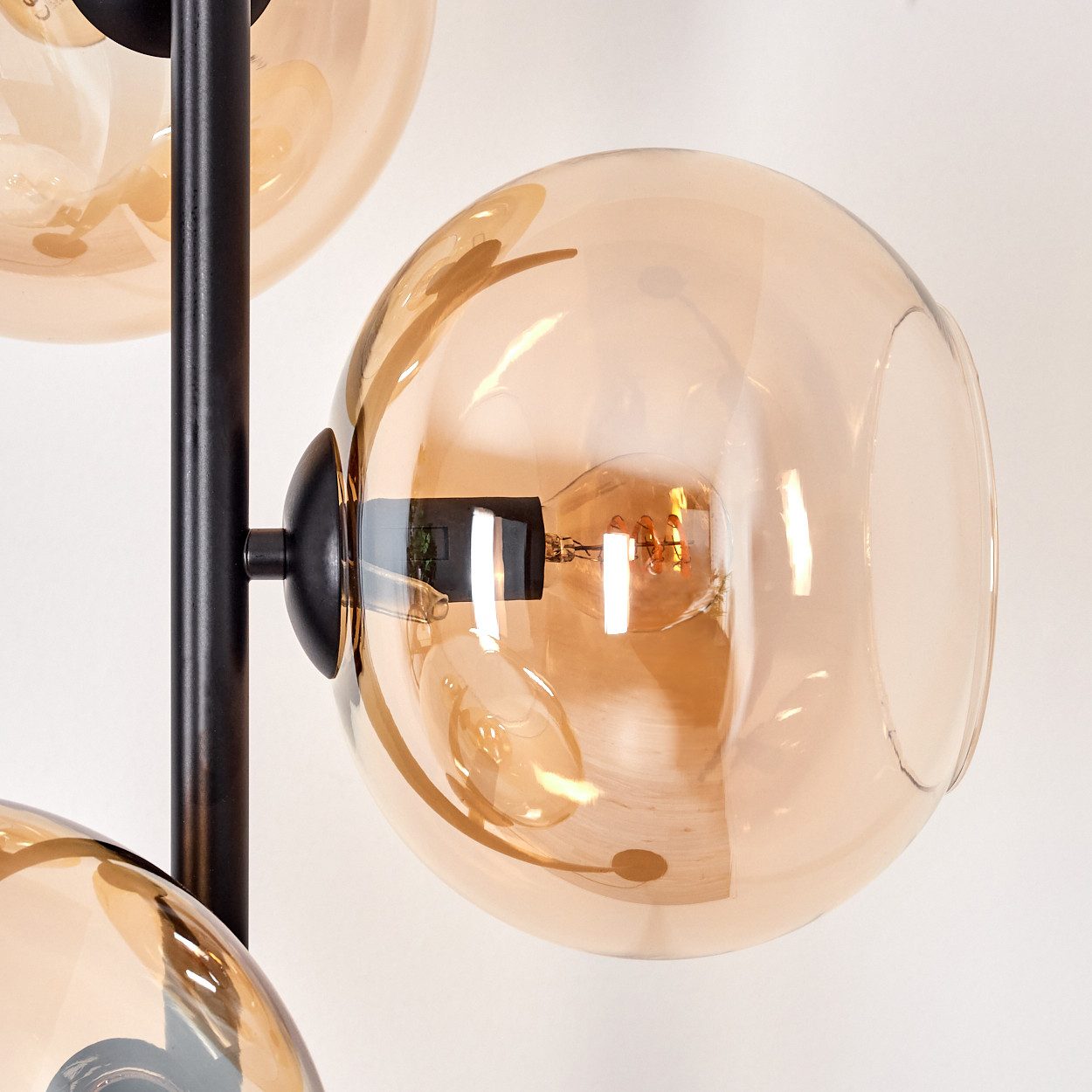 hofstein Stehlampe Stehlampe aus Metall/Glas in Schwarz/Bernstein mit Fußschalter, ohne Leuchtmittel, Stehleuchte im Retro/Vintage-Design mit Glasschirmen (20 cm), E27