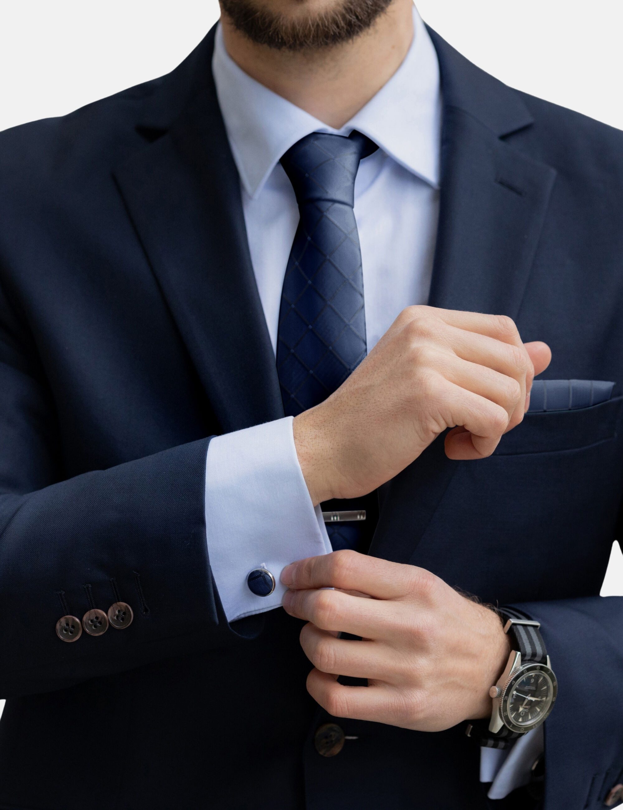 Massi Morino Krawatte (1-St) mit Einstecktuch, Manschettenknöpfen und Krawattenklammer