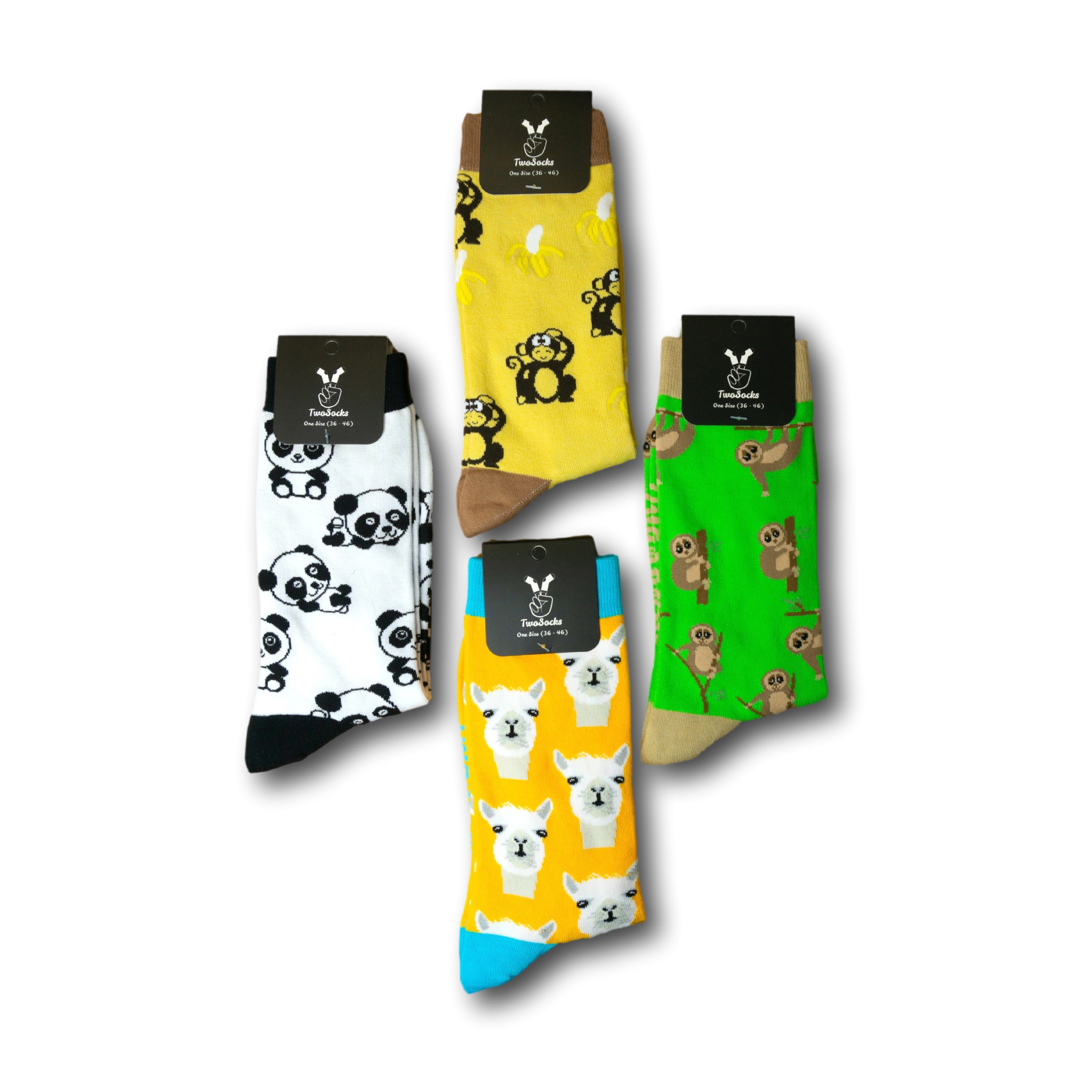 Socken Alpaka, Panda Freizeitsocken 4-Paar TwoSocks Lustige Socken 4 4er-Pack Einheitsgröße Paar) Faultier, (Set,