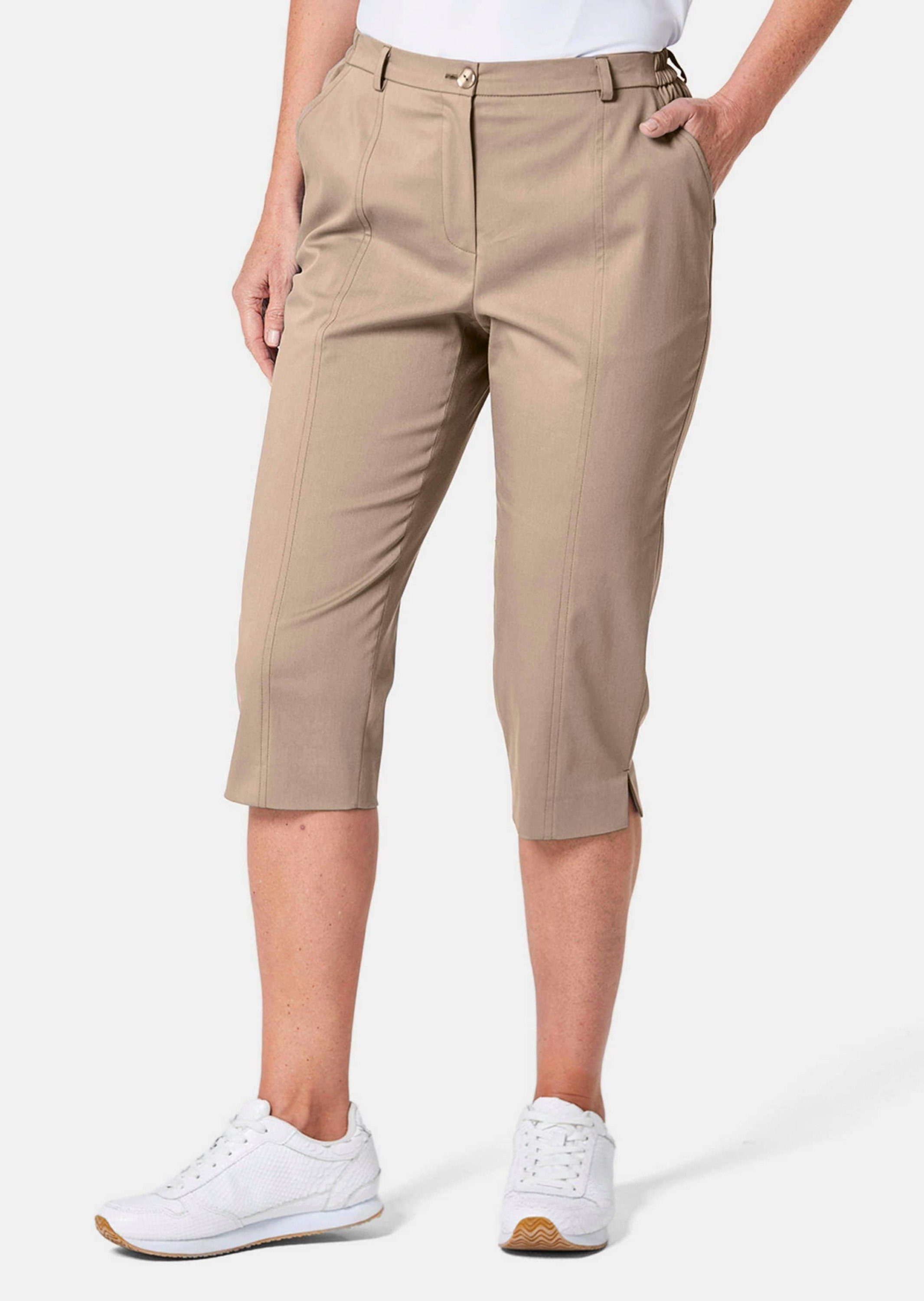 GOLDNER Caprihose Sportive Capri-Hose aus trageangenehmen Satin beige