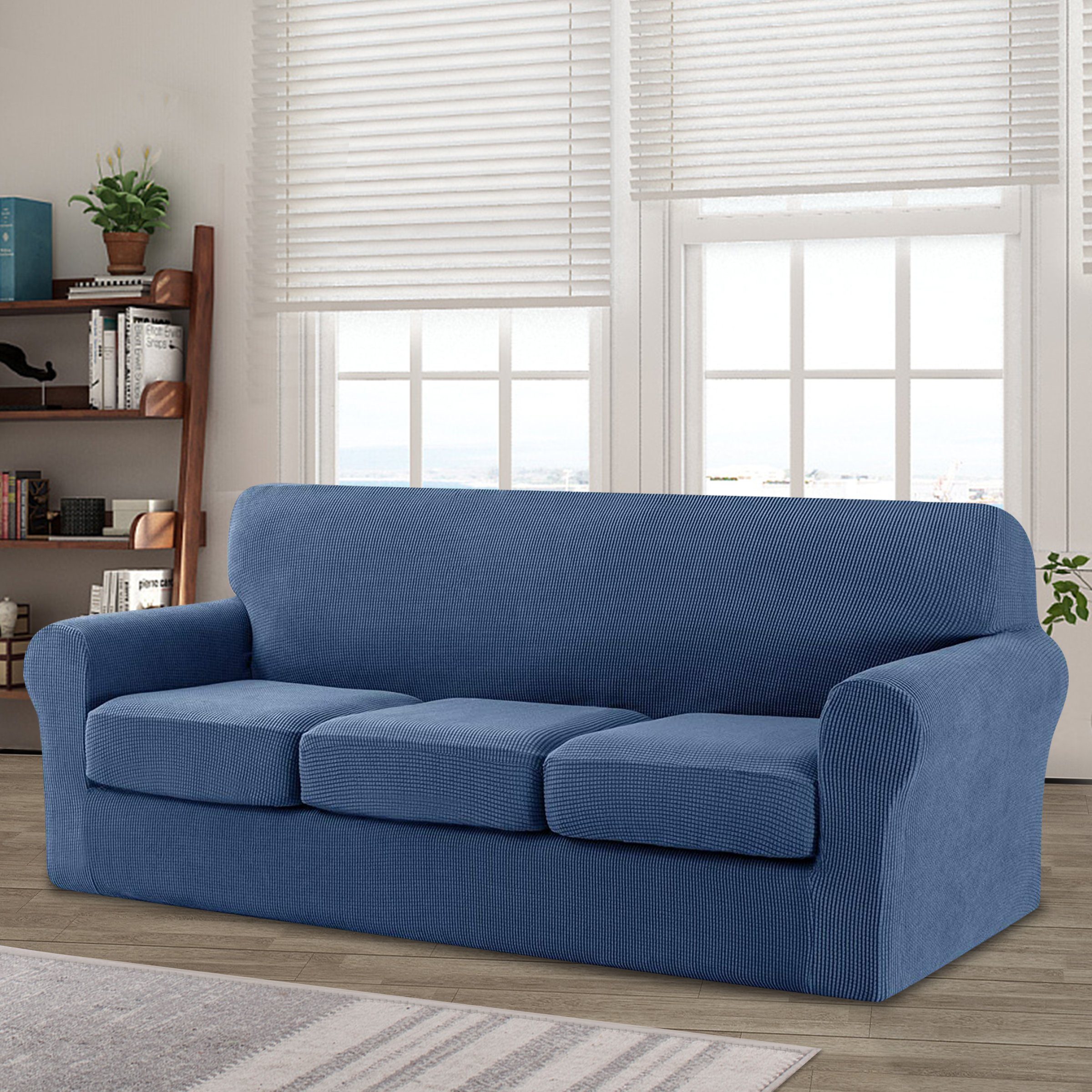 Sofahusse CHUNYI 2/3 Sitzer Sofabezug blau mit separaten CHUNYI, separaten Struktur-Effekt, Sofakissenbezügen mit Denim Sofakissenbezügen, mit leichtem