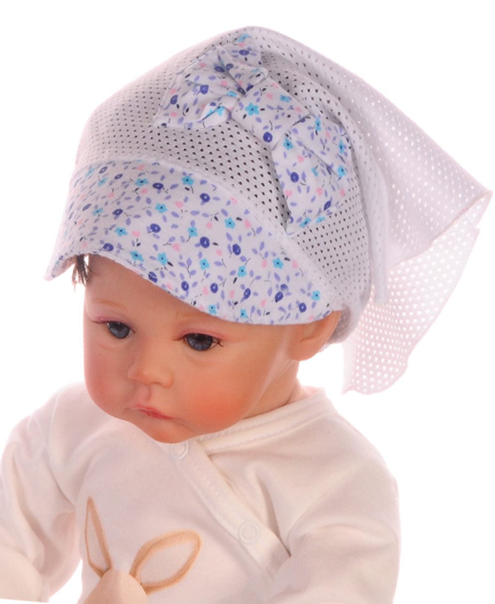 La Bortini Kopftuch Baby Kopftuch Sommer Mütze Kopfbedeckeung in Weiß blau, atmungsaktiv, weich, mit Blumen Muster, sommerlich, leicht