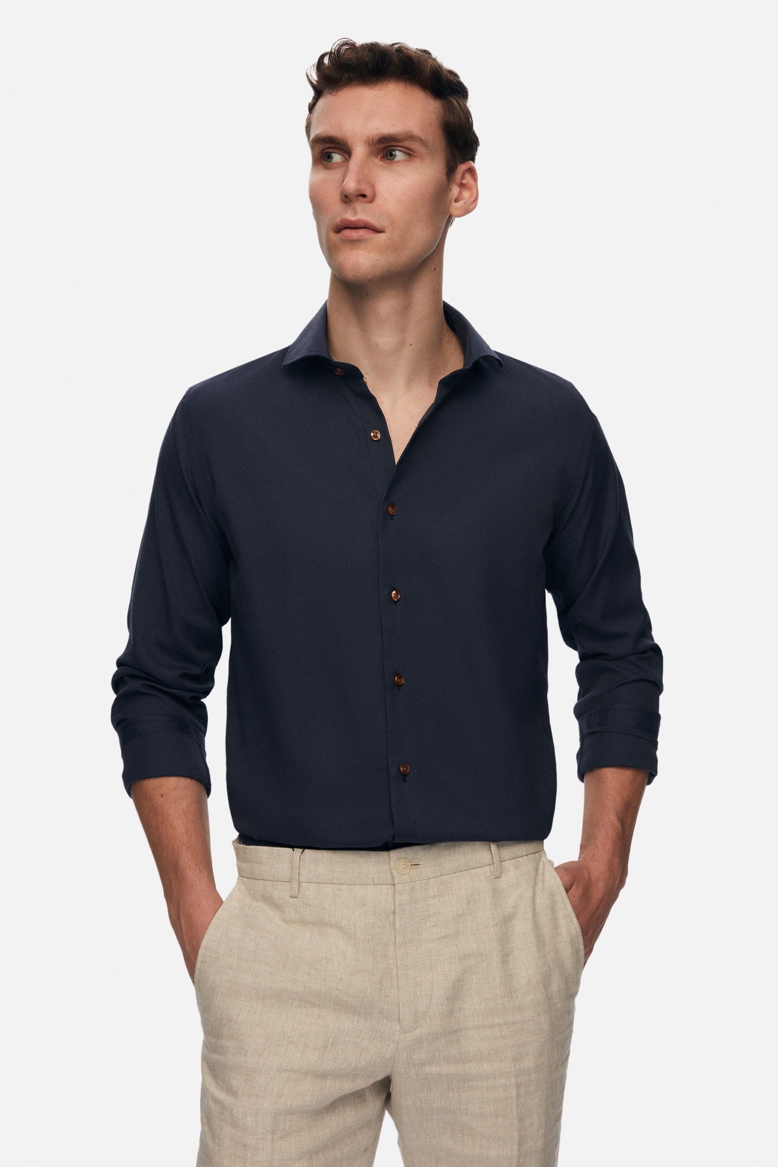 D'S DAMAT Businesshemd Ds Damat Slim Fit Dobby-Hemd mit italienischem Kragen