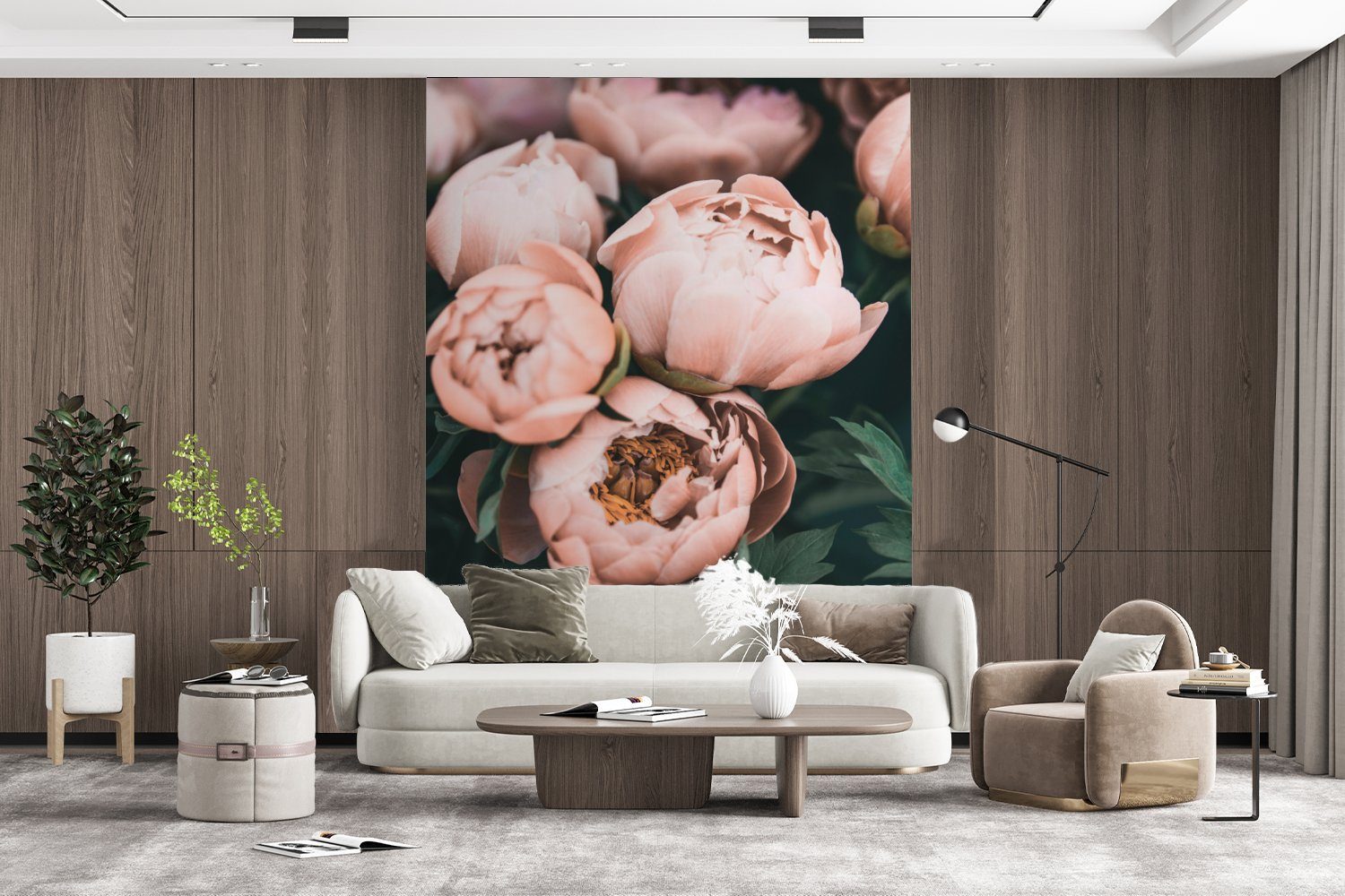 MuchoWow Fototapete für - Pflanzen, St), Vinyl Tapete Montagefertig bedruckt, Natur Rosa Wandtapete Blumen Wohnzimmer, (4 Matt, - 