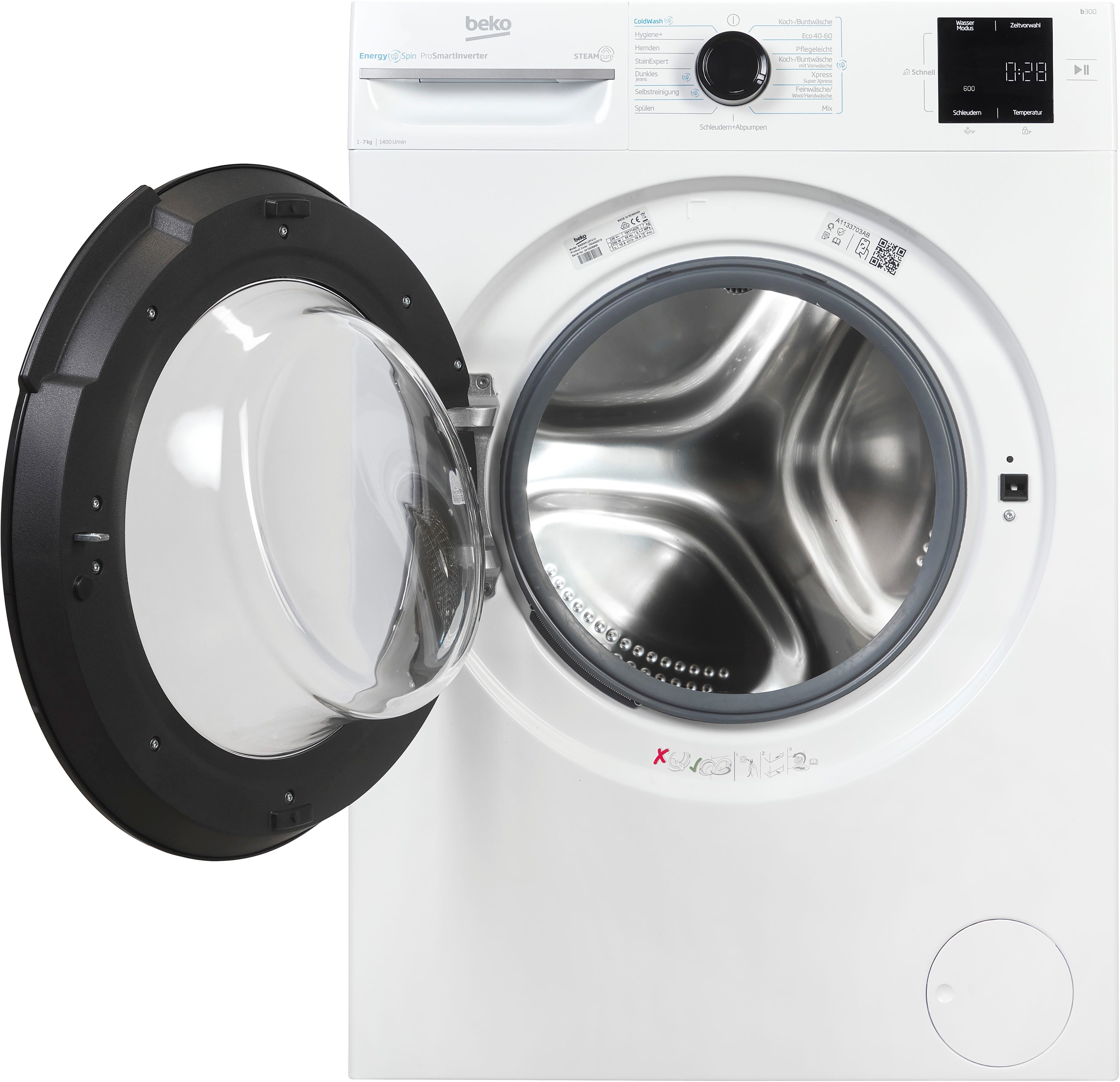 BEKO Waschmaschine BM3WFU3741X, 7 kg, 1400 U/min, Waschen mit EnergySpin: Bis zu 35 % Energie sparen – nicht nur in Eco