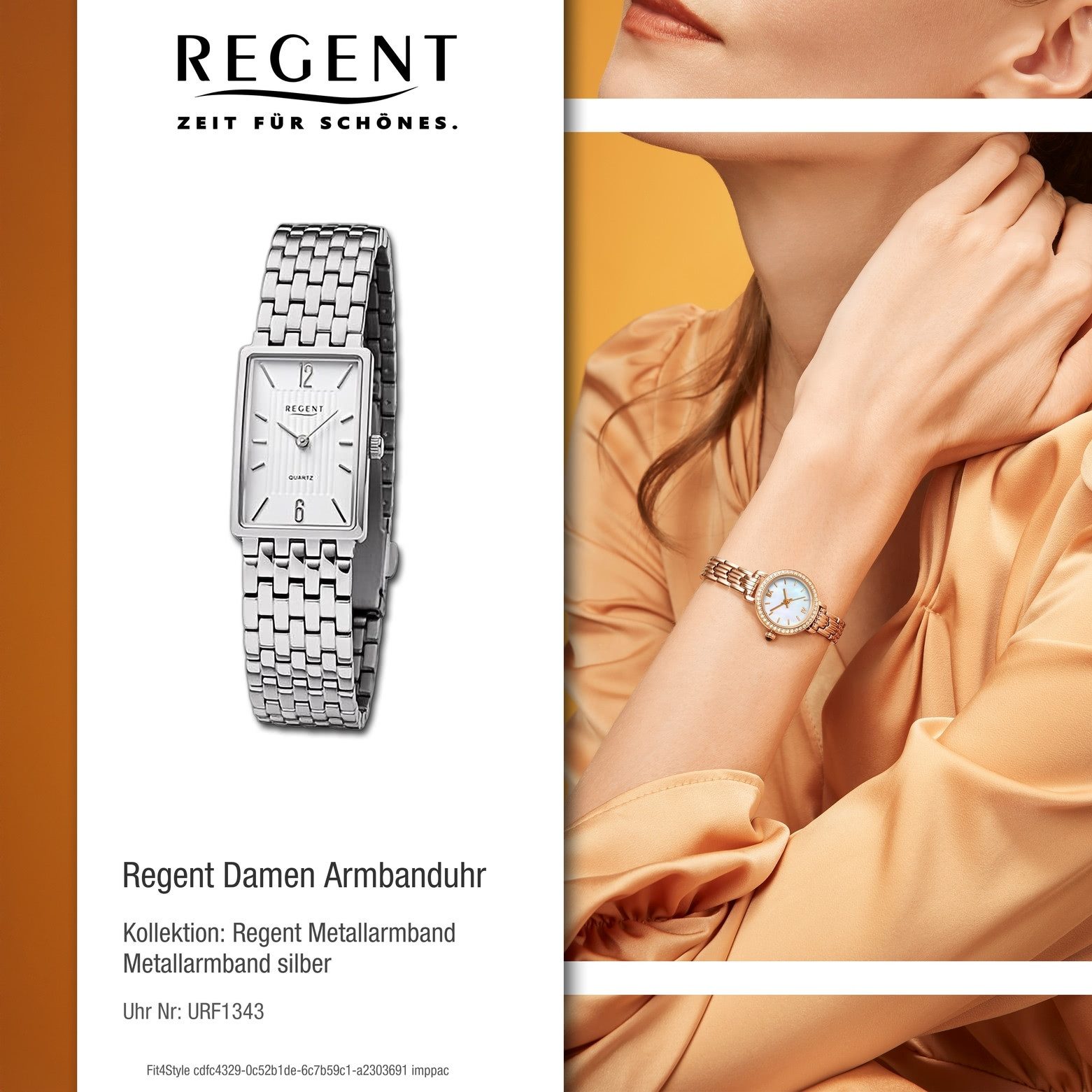 Regent Quarzuhr Regent Damen Armbanduhr Analog, (Analoguhr), Damen Armbanduhr rund, extra groß (ca. 20x29mm), Metallarmband