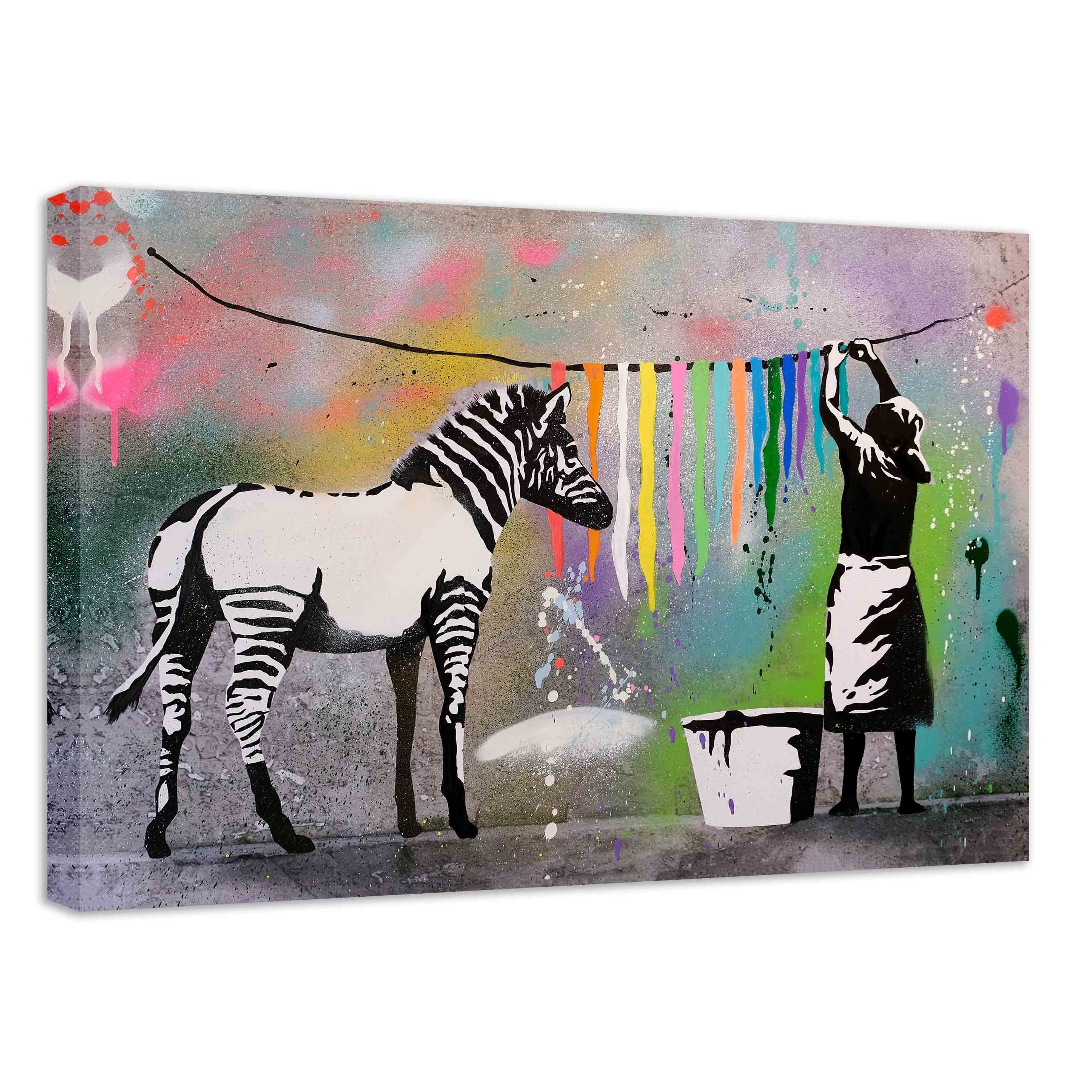 Leinwando Wandbild Banksy auf Leinwand Zebra Farbe Streetart graffiti zum aufhängen