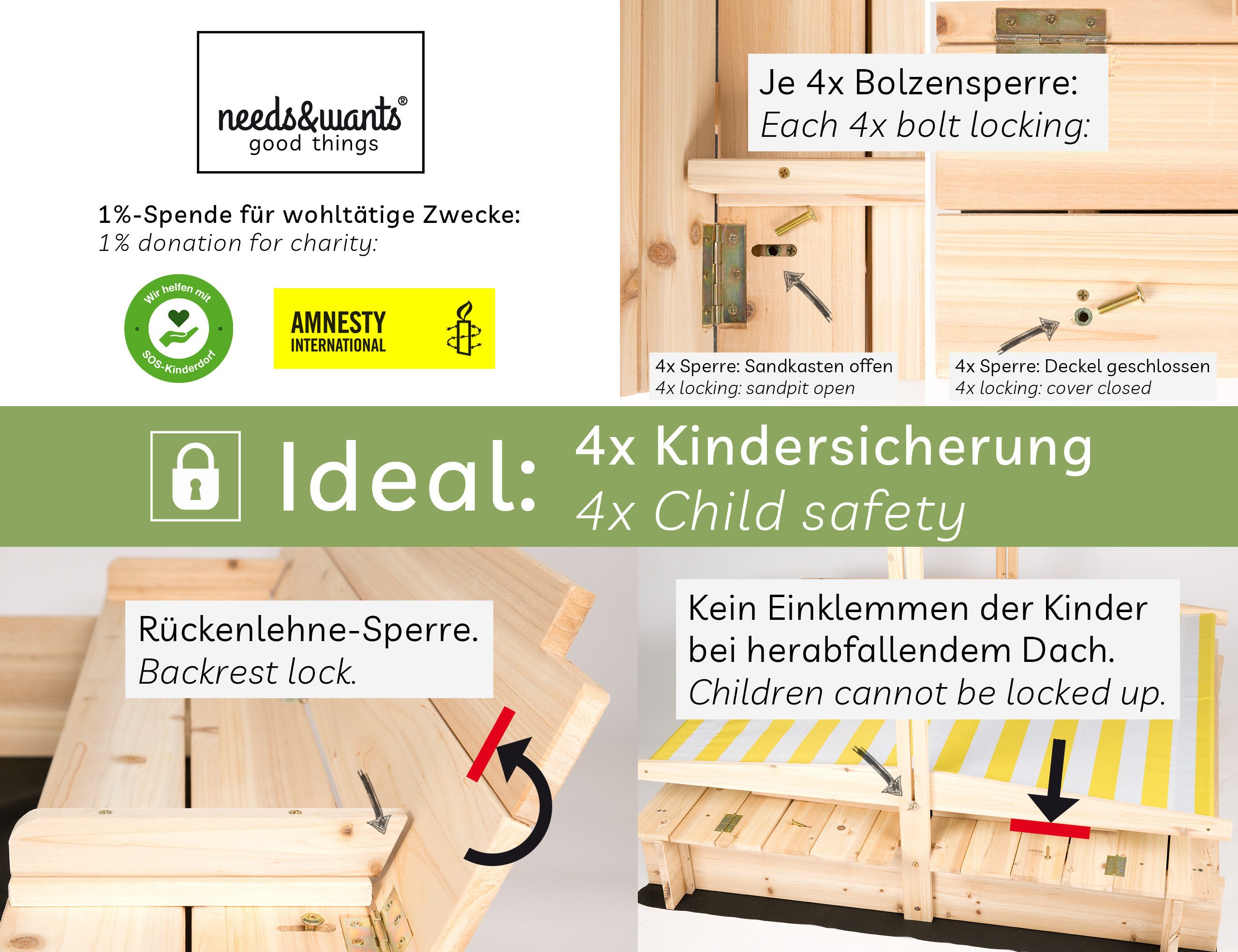 needs&wants® Sandkasten mit Abdeckung Dach Deckel günstig online kaufen