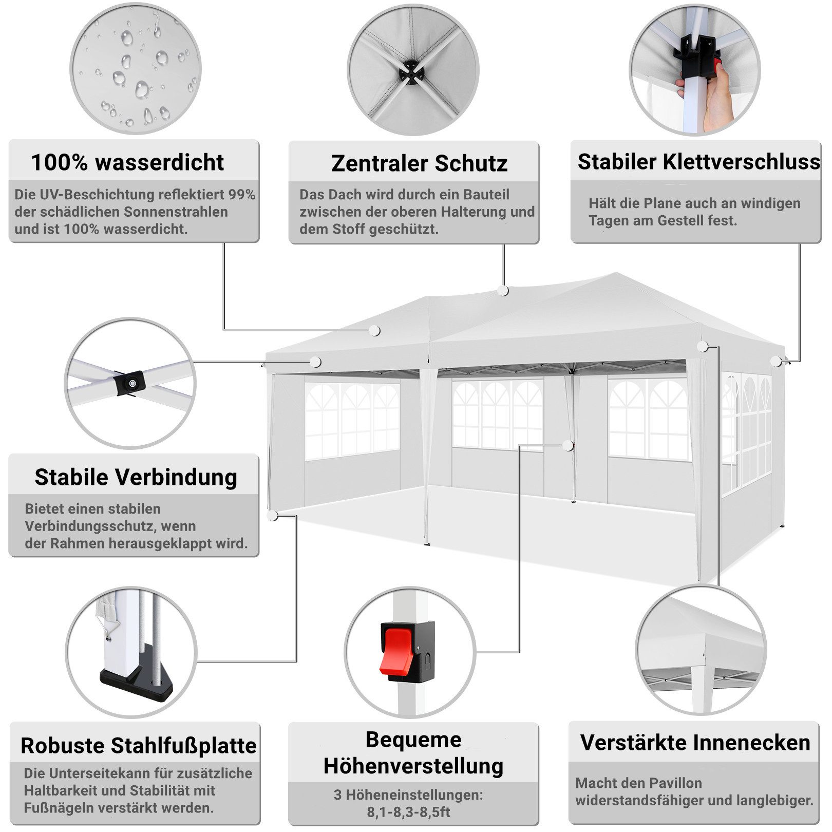 Tooluck Faltpavillon 3x6m Festzelt Wasserdicht UV-Schutz günstig online kaufen