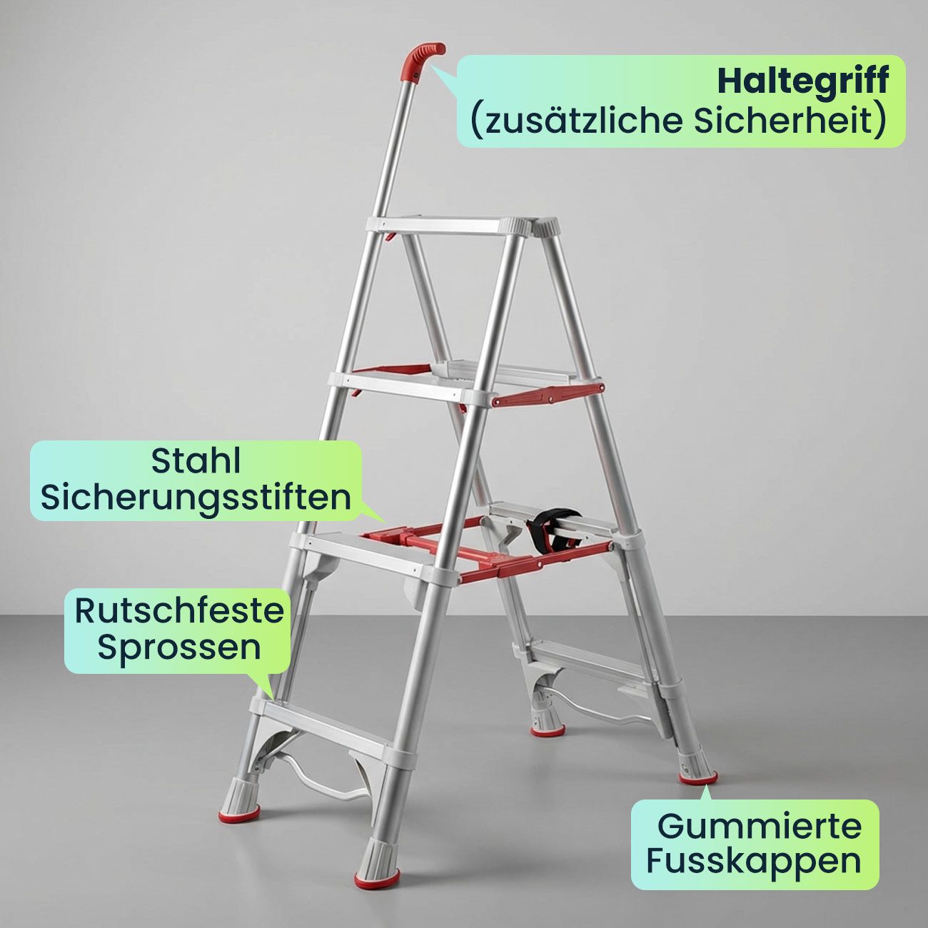 shop'n smile ideoon Teleskopleiter Robuste 4-stufige Doppeltrittleiter: Eine stabile Stehleiter klappbar, für Profis & Heimwerker, Haushaltsleiter bis 4 Stufen – Bild 3 von 5