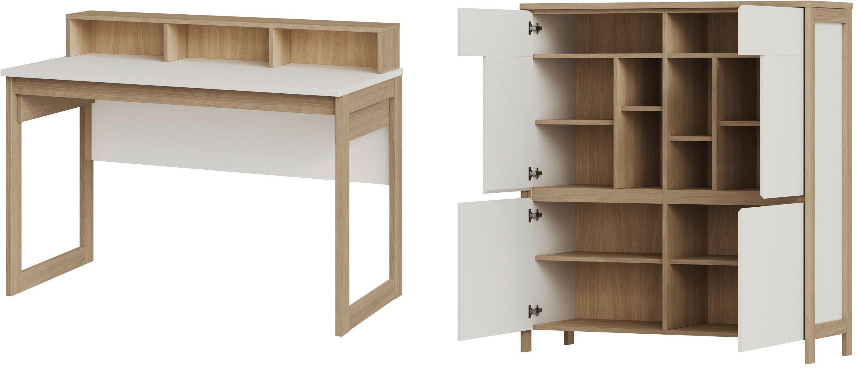 Home affaire Büromöbel-Set Stranda im Scandi-Style, Home Office, Büro in zwei Farben verfügbar, (2-tlg), enthält Schreibtisch, Highboard