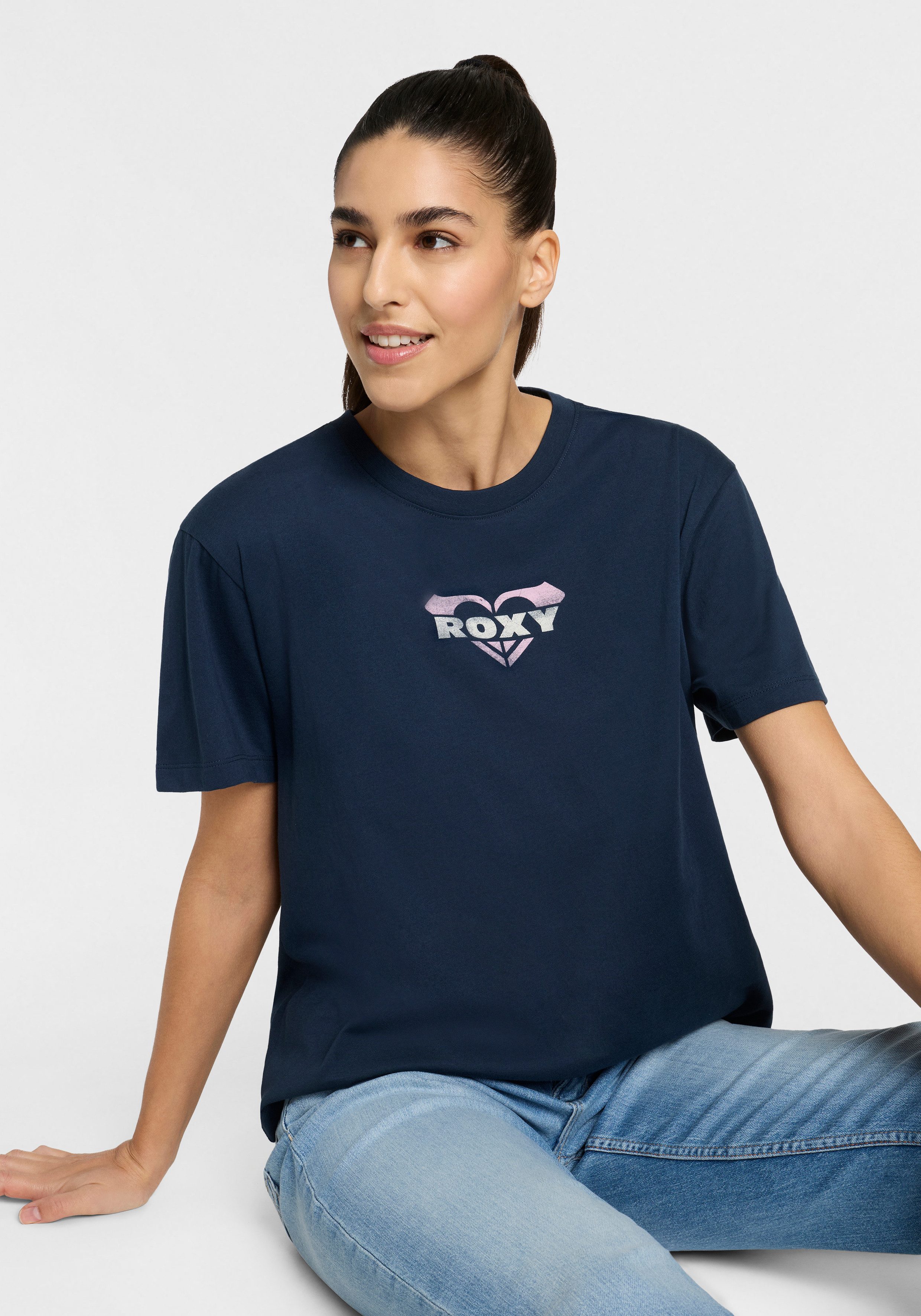 Roxy T-Shirt O HANGLOOSE CLASHORT SLEEVEIC LOGO (2-tlg) Kurzarm, mit Rundhalsausschnitt, im 2er-Set, aus Jersey-Material